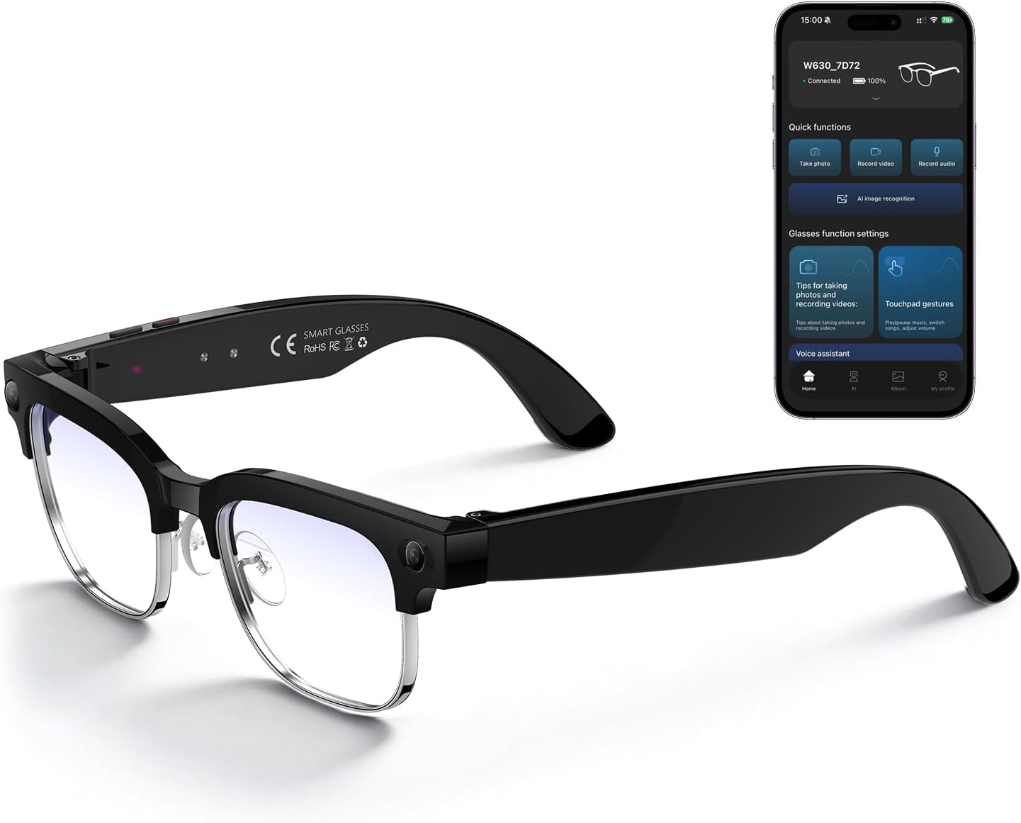 GAFAS INTELIGENTES KWENRUN CON CÁMARA 8MP, VIDEO 1080P, AUDIO BLUETOOTH Y LENTES FOTOCROMÁTICOS - 1