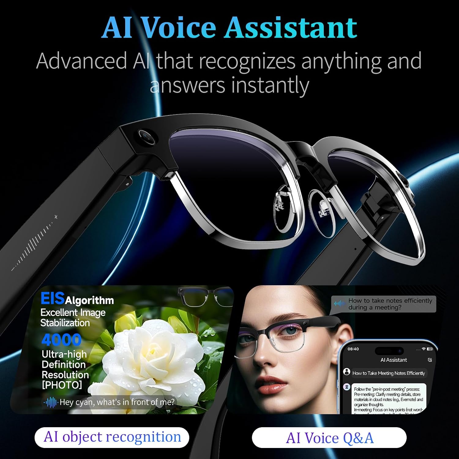 GAFAS INTELIGENTES KWENRUN CON CÁMARA 8MP, VIDEO 1080P, AUDIO BLUETOOTH Y LENTES FOTOCROMÁTICOS - 3