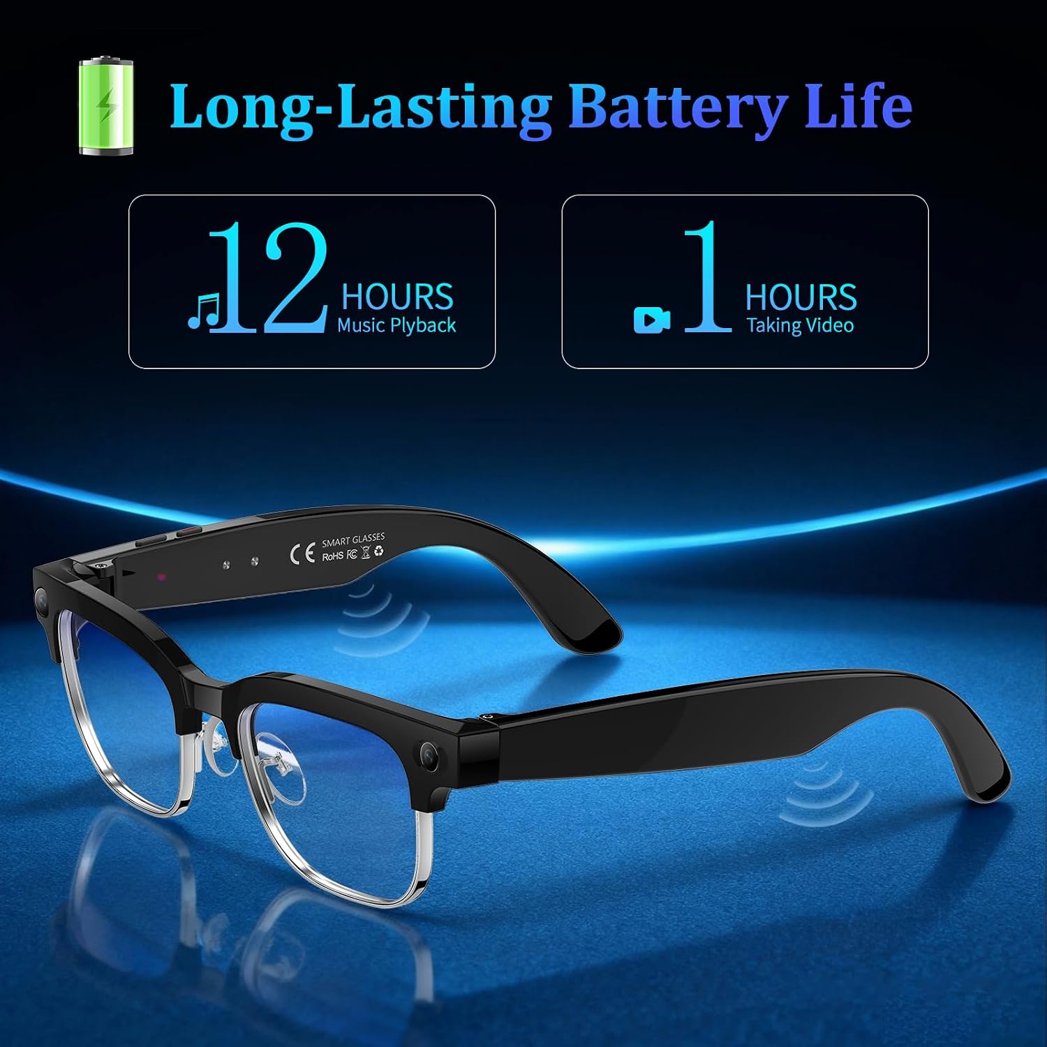 GAFAS INTELIGENTES KWENRUN CON CÁMARA 8MP, VIDEO 1080P, AUDIO BLUETOOTH Y LENTES FOTOCROMÁTICOS - 5