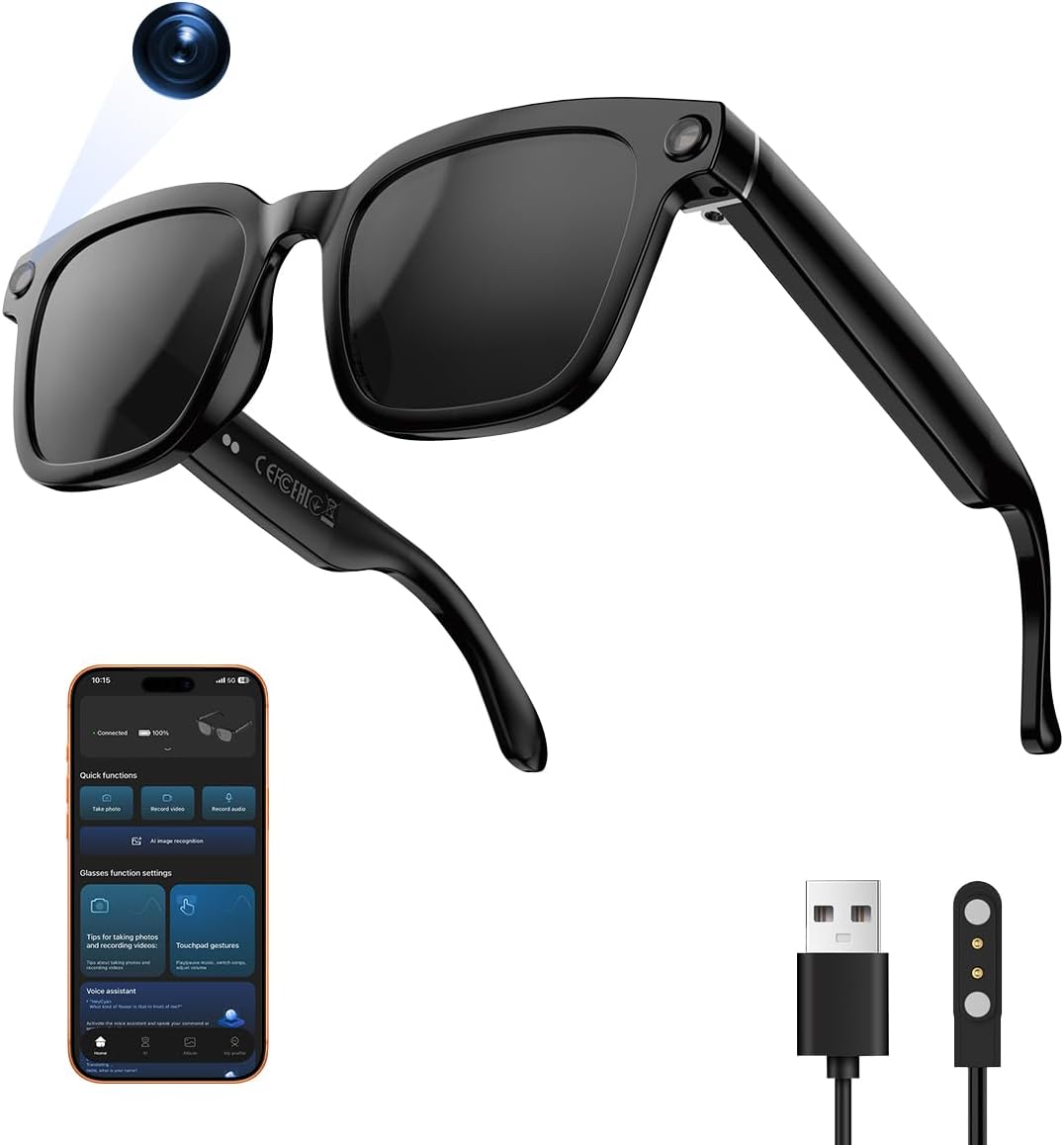 GAFAS INTELIGENTES XO AI CON CÁMARA HD 1080P Y TRADUCCIÓN EN TIEMPO REAL NEGRO - 1