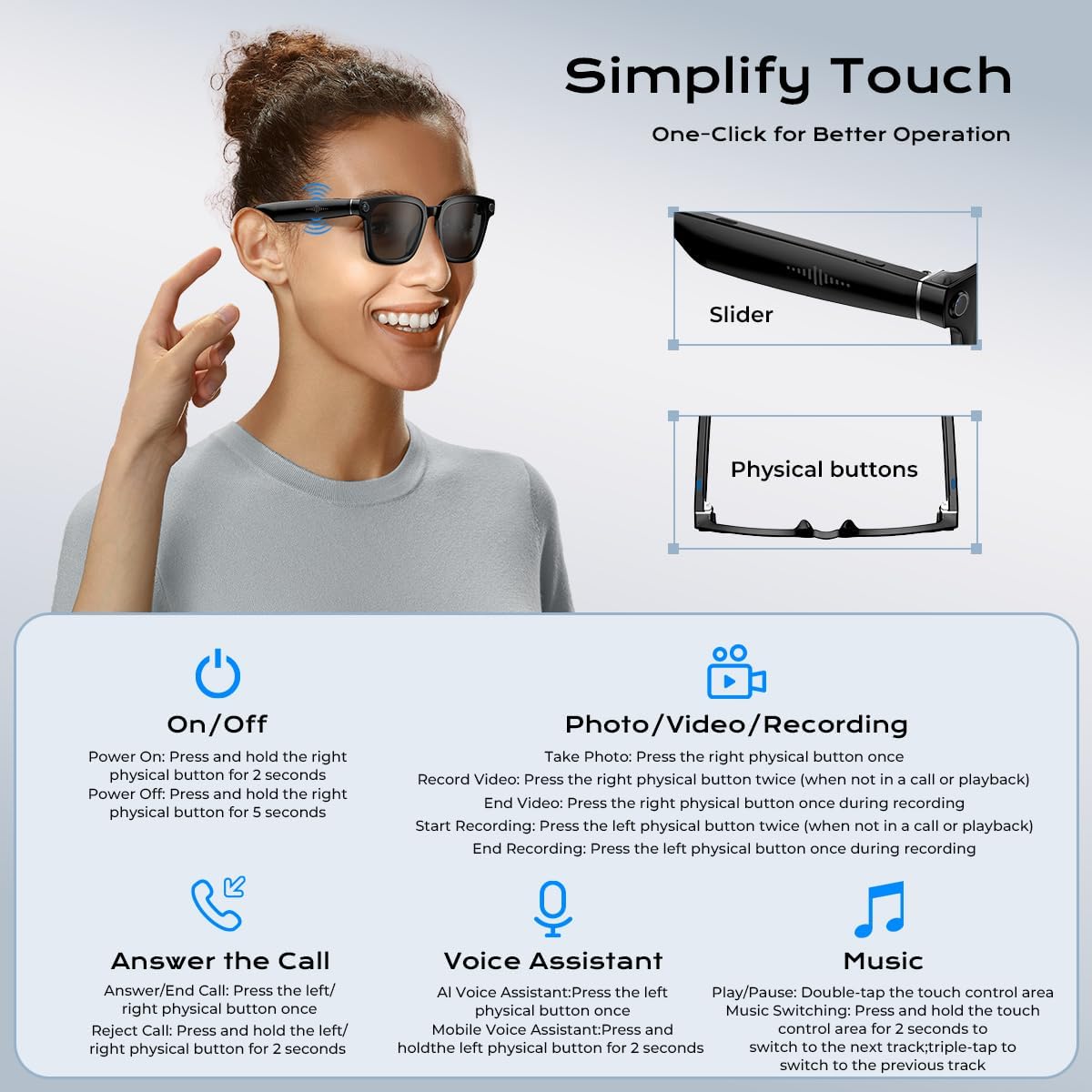 GAFAS INTELIGENTES XO AI CON CÁMARA HD 1080P Y TRADUCCIÓN EN TIEMPO REAL NEGRO - 4