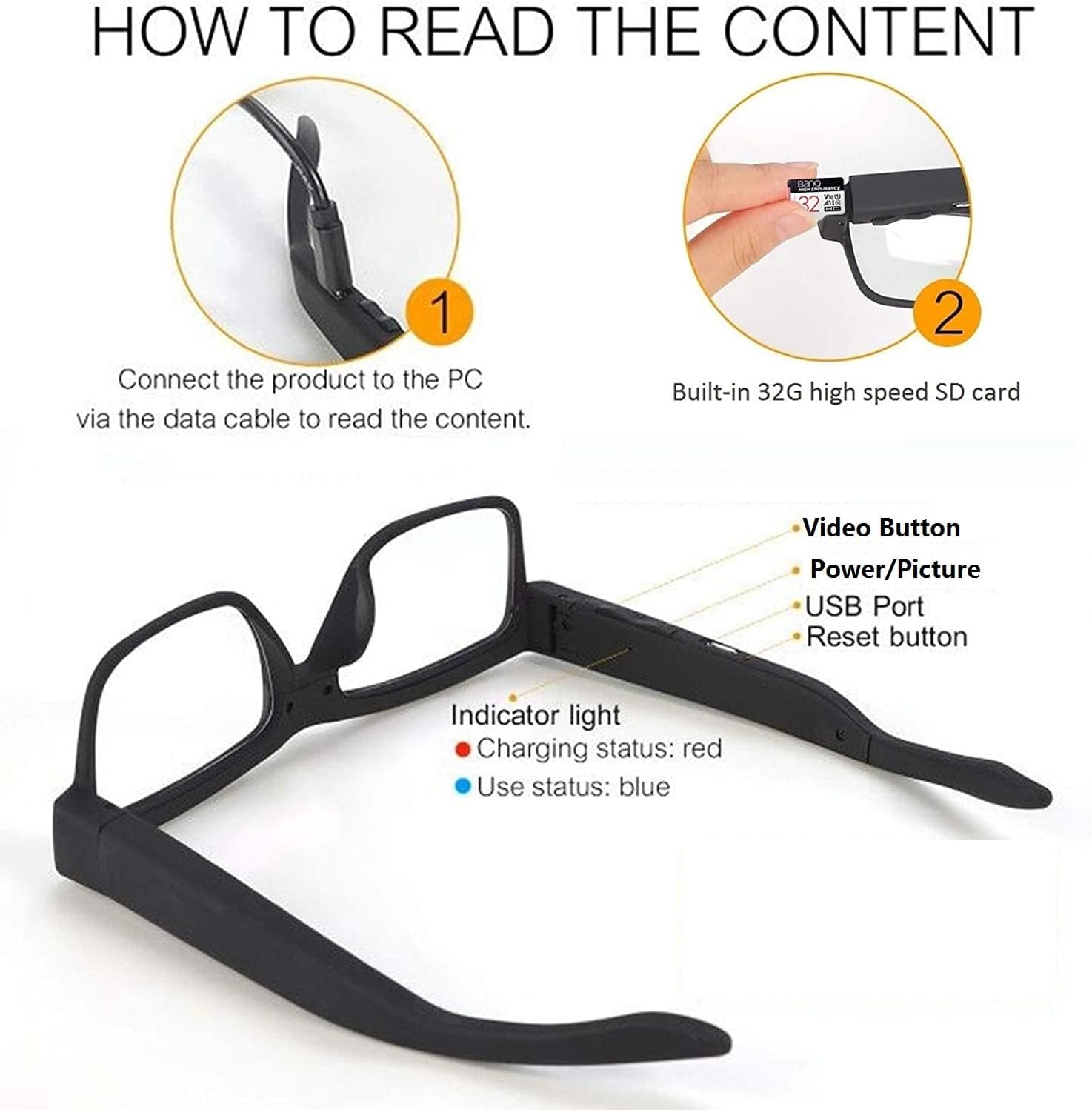 GAFAS CON CÁMARA YMZONIU HD 1080P CON MEMORIA 32GB PARA DEPORTES AL AIRE LIBRE - 3