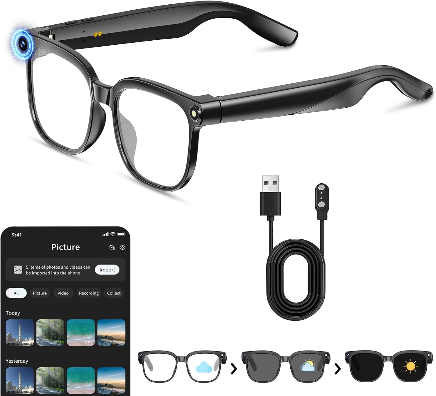 GAFAS INTELIGENTES CON CÁMARA ZIGTIK 8MP LENTES FOTOCROMÁTICOS - 1