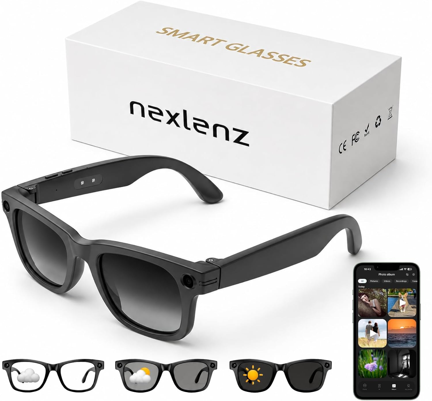 GAFAS INTELIGENTES CON CÁMARA NEXLENZ GRIS FOTOCROMÁTICAS - 1