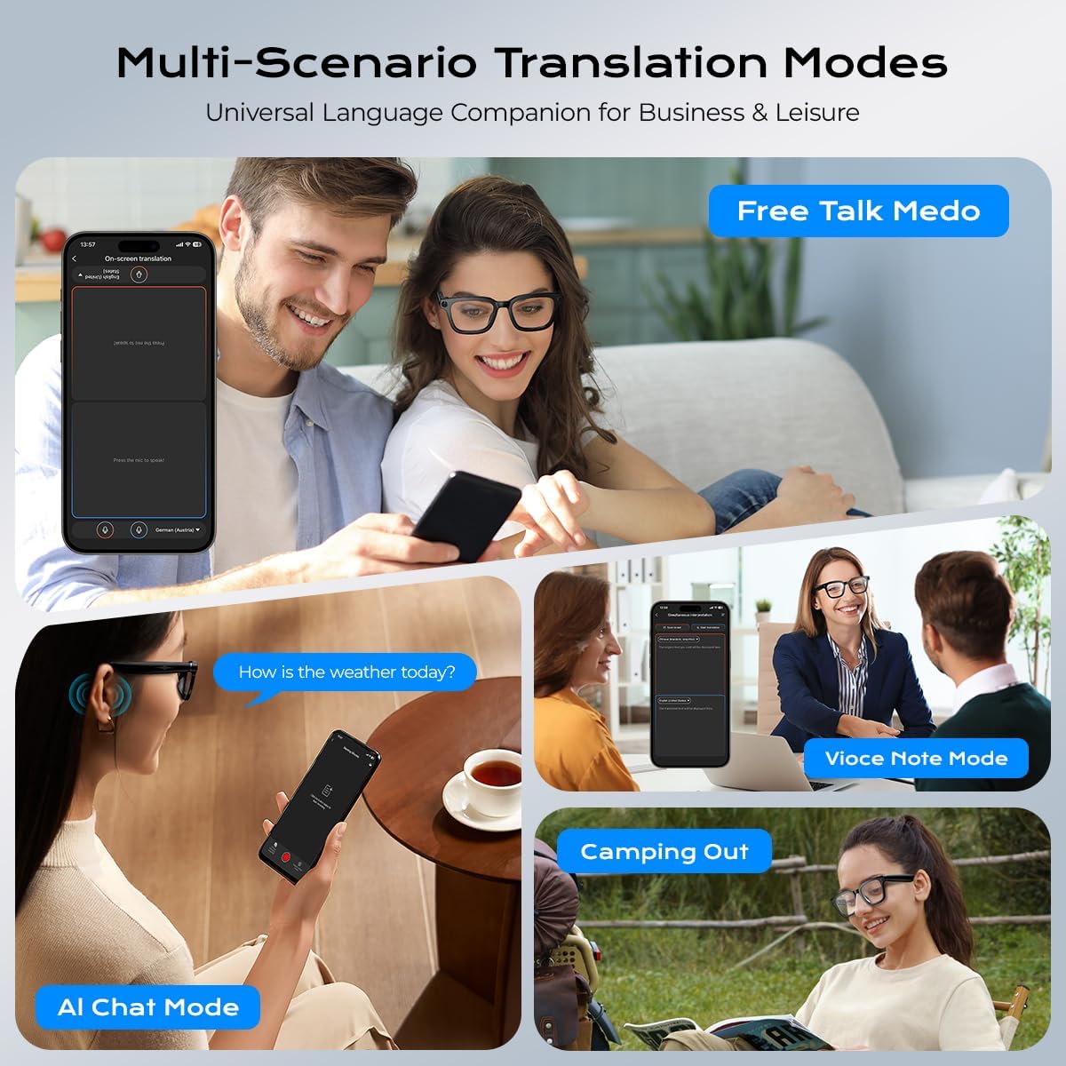 GAFAS INTELIGENTES XO AI CON CÁMARA HD 1080P Y TRADUCCIÓN EN TIEMPO REAL TRANSPARENTES ANTI-BLUE - 4