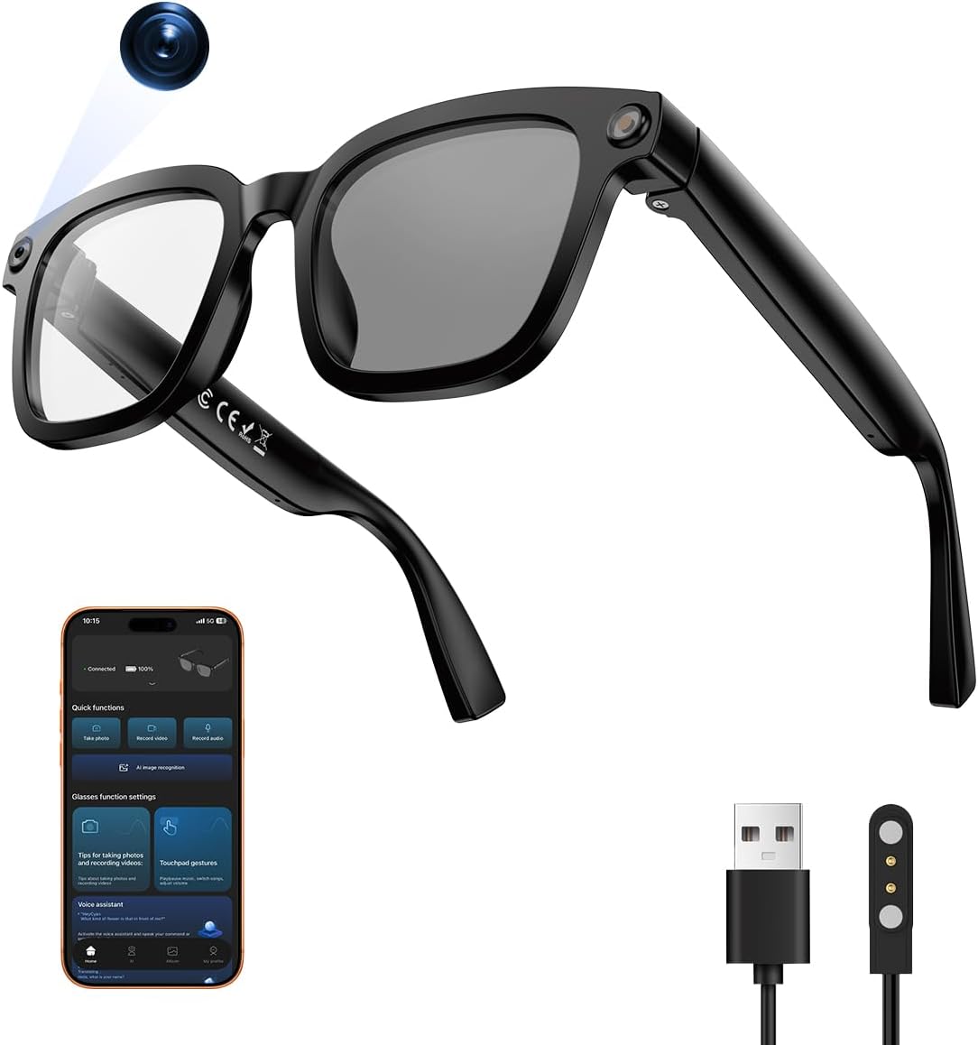 GAFAS INTELIGENTES XO AI CON CÁMARA HD 1080P Y TRADUCCIÓN EN TIEMPO REAL - 1