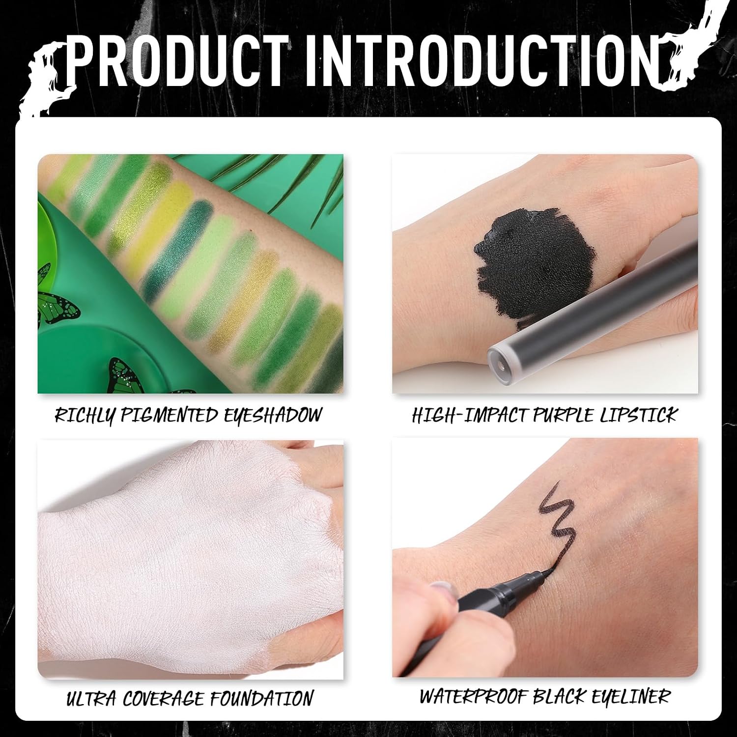 SET DE MAQUILLAJE UCANBE HALLOWEEN EDICIÓN VERDE CON PALETA DE 15 SOMBRAS, BASE LÍQUIDA BLANCA, LABIAL Y DELINEADOR NEGRO, POLVO - 5