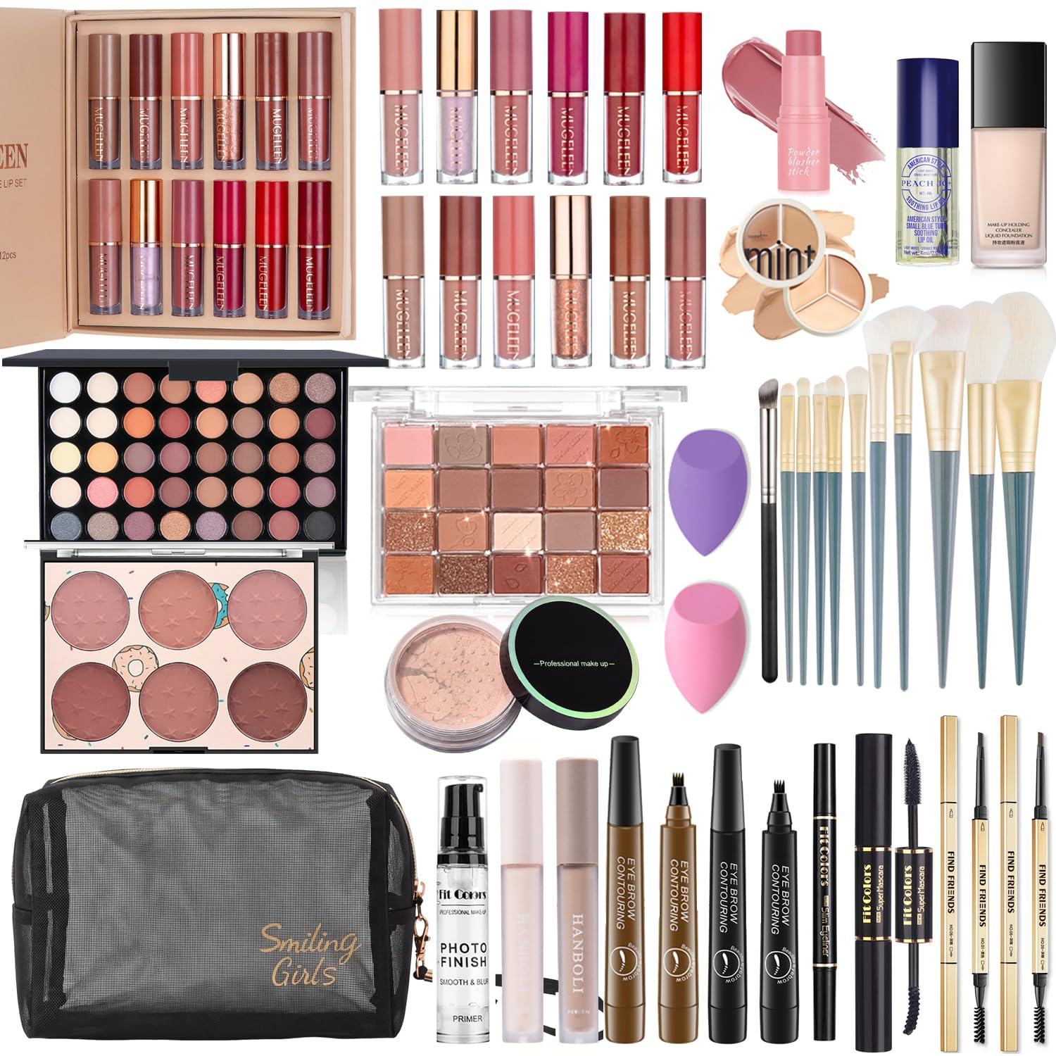 SET DE MAQUILLAJE RUICEN COMPLETO PARA MUJER CON BASE, PALETA DE SOMBRAS, BRILLO LABIAL Y MÁS - 1