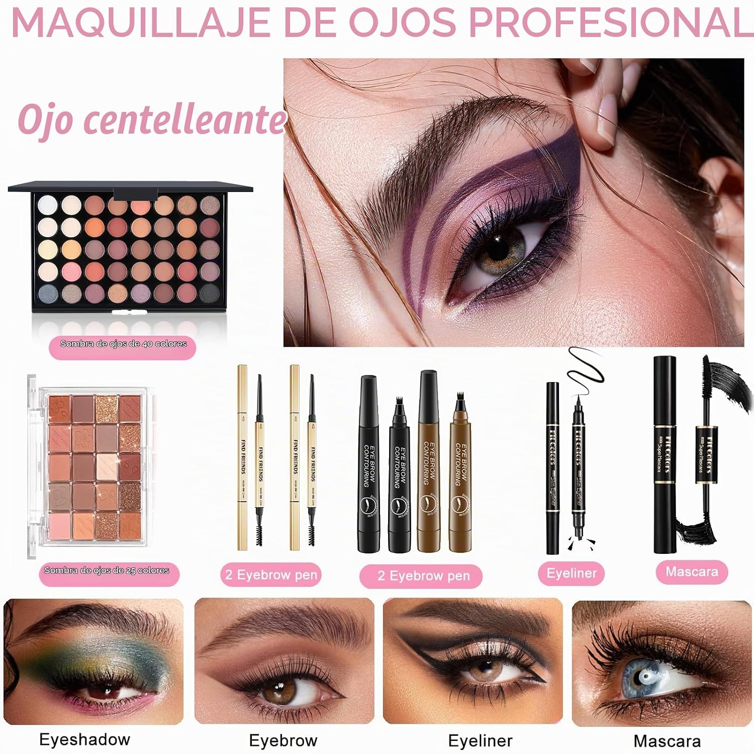 SET DE MAQUILLAJE RUICEN COMPLETO PARA MUJER CON BASE, PALETA DE SOMBRAS, BRILLO LABIAL Y MÁS - 2