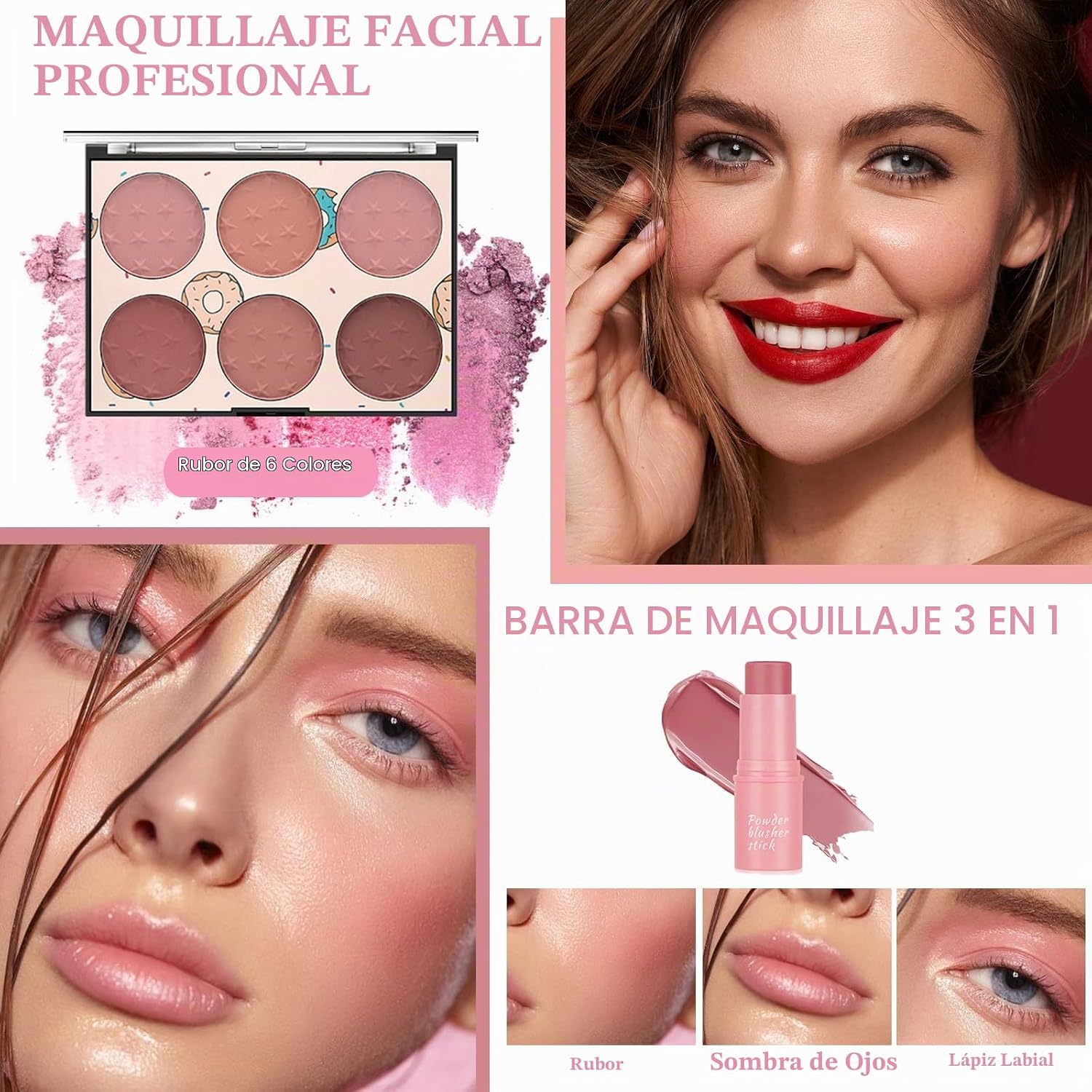 SET DE MAQUILLAJE RUICEN COMPLETO PARA MUJER CON BASE, PALETA DE SOMBRAS, BRILLO LABIAL Y MÁS - 3