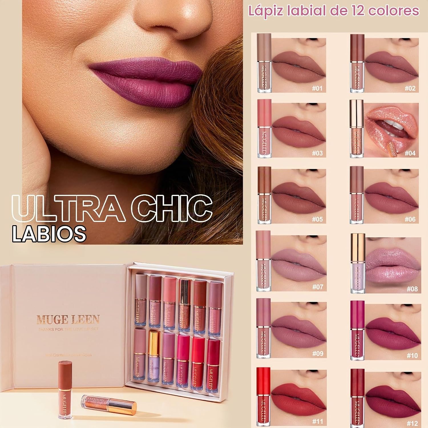 SET DE MAQUILLAJE RUICEN COMPLETO PARA MUJER CON BASE, PALETA DE SOMBRAS, BRILLO LABIAL Y MÁS - 5