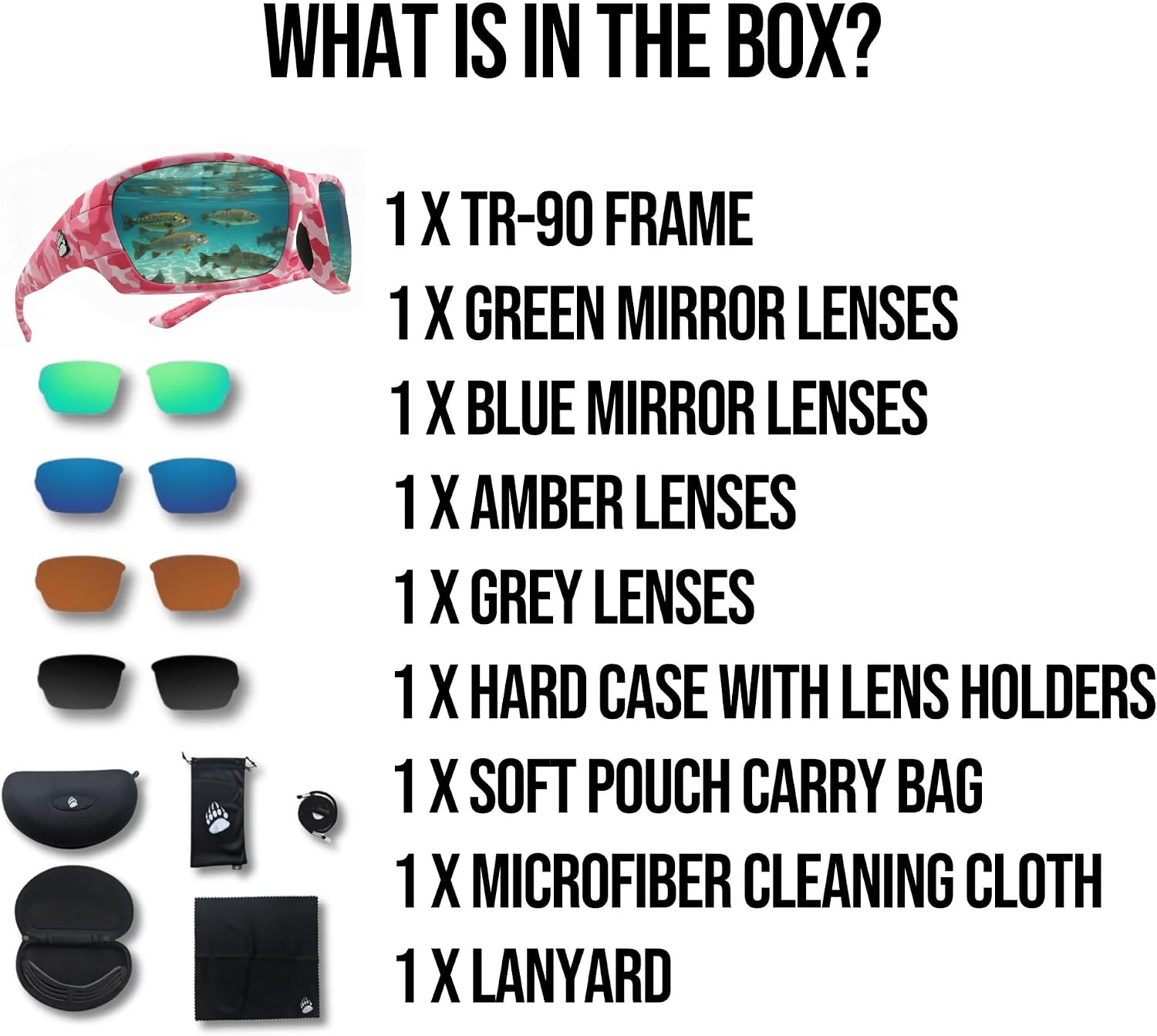LENTES DE SOL GRIZZLY FISHING FISHING GLASSES PRO KIT CON 4 LENTES POLARIZADAS Y MARCO TR-90 ROSA CAMUFLAJE - 2