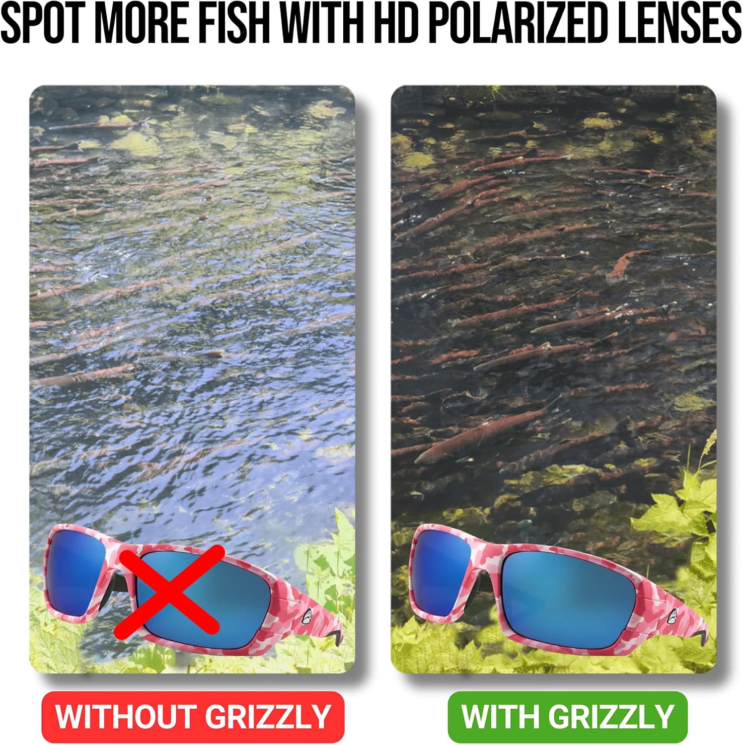LENTES DE SOL GRIZZLY FISHING FISHING GLASSES PRO KIT CON 4 LENTES POLARIZADAS Y MARCO TR-90 ROSA CAMUFLAJE - 5