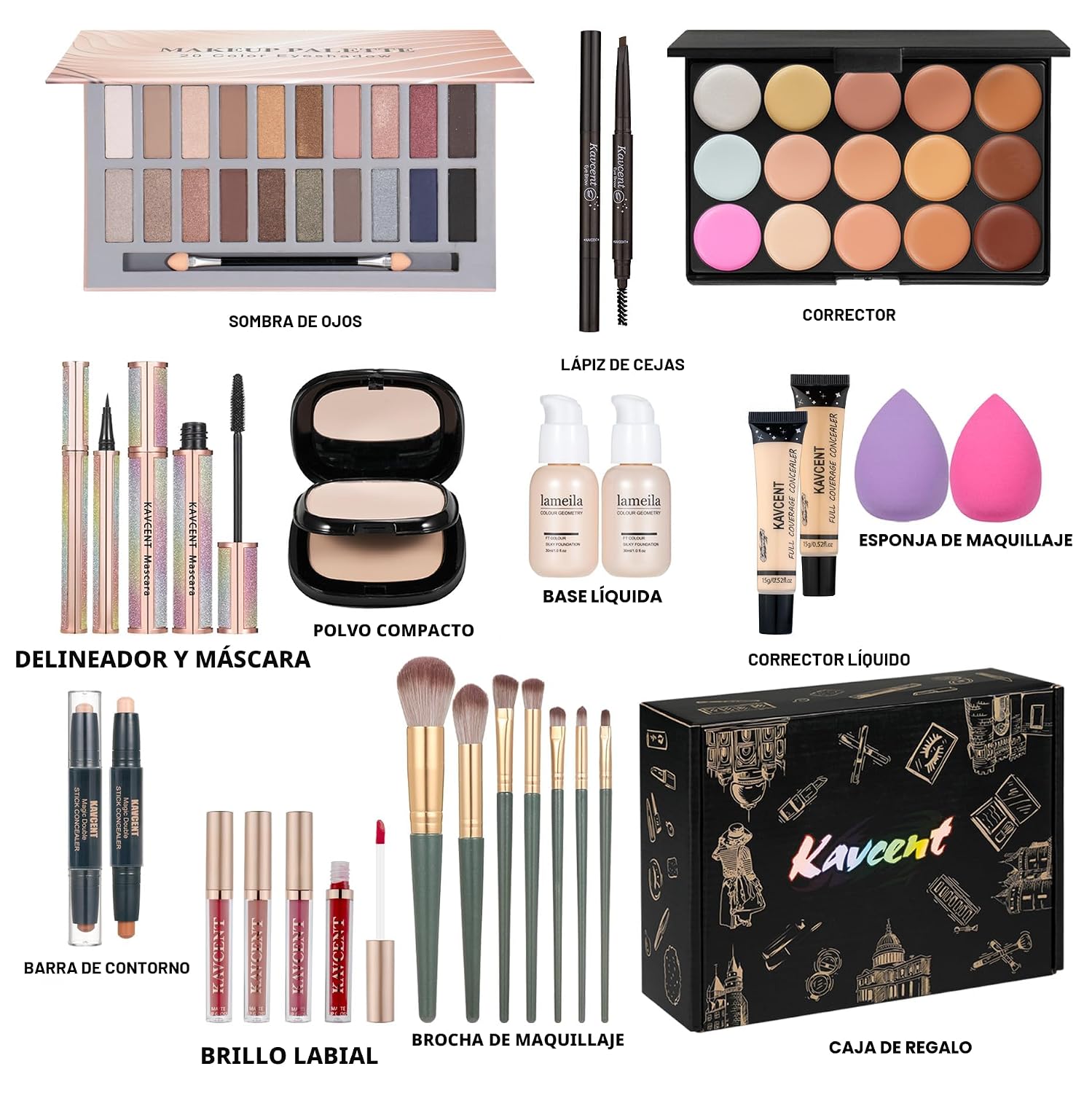 SET DE MAQUILLAJE KAVCENT KIT COMPLETO PARA MUJERES Y ADOLESCENTES - 2