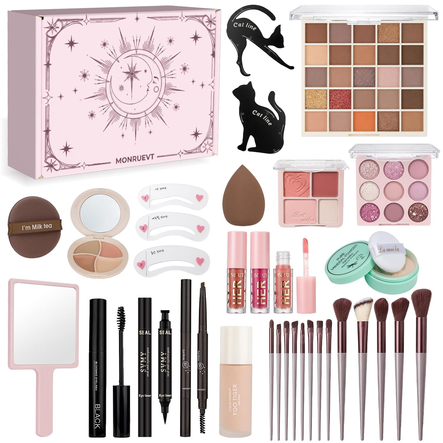 SET DE MAQUILLAJE COMPLETO MONRUEVT ALL IN ONE PARA MUJER 13 PIEZAS - 1