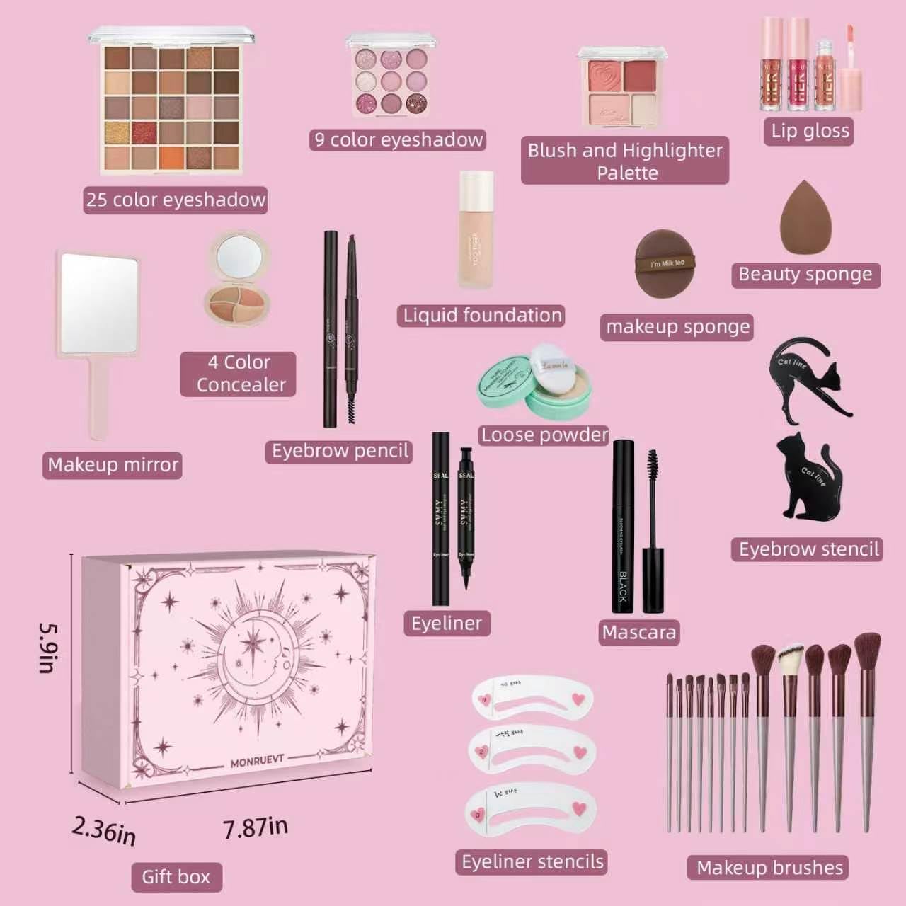 SET DE MAQUILLAJE COMPLETO MONRUEVT ALL IN ONE PARA MUJER 13 PIEZAS - 2