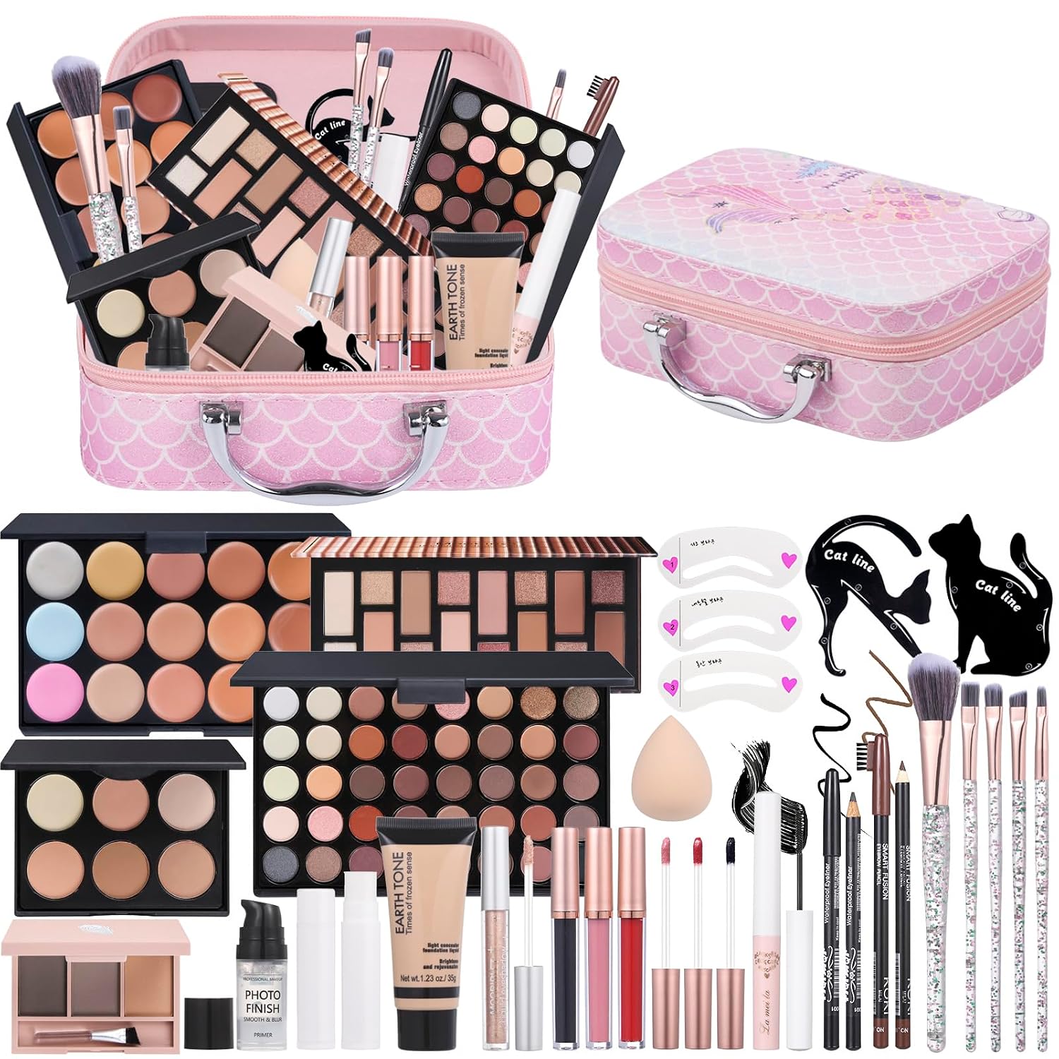 SET DE MAQUILLAJE MOOBIRLET COLORS 29 CON ESTUCHE, PALETAS DE SOMBRAS, BASE, CORRECTOR Y BROCHAS - 1