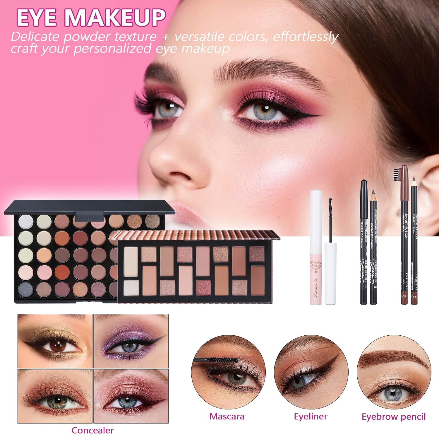 SET DE MAQUILLAJE MOOBIRLET COLORS 29 CON ESTUCHE, PALETAS DE SOMBRAS, BASE, CORRECTOR Y BROCHAS - 3