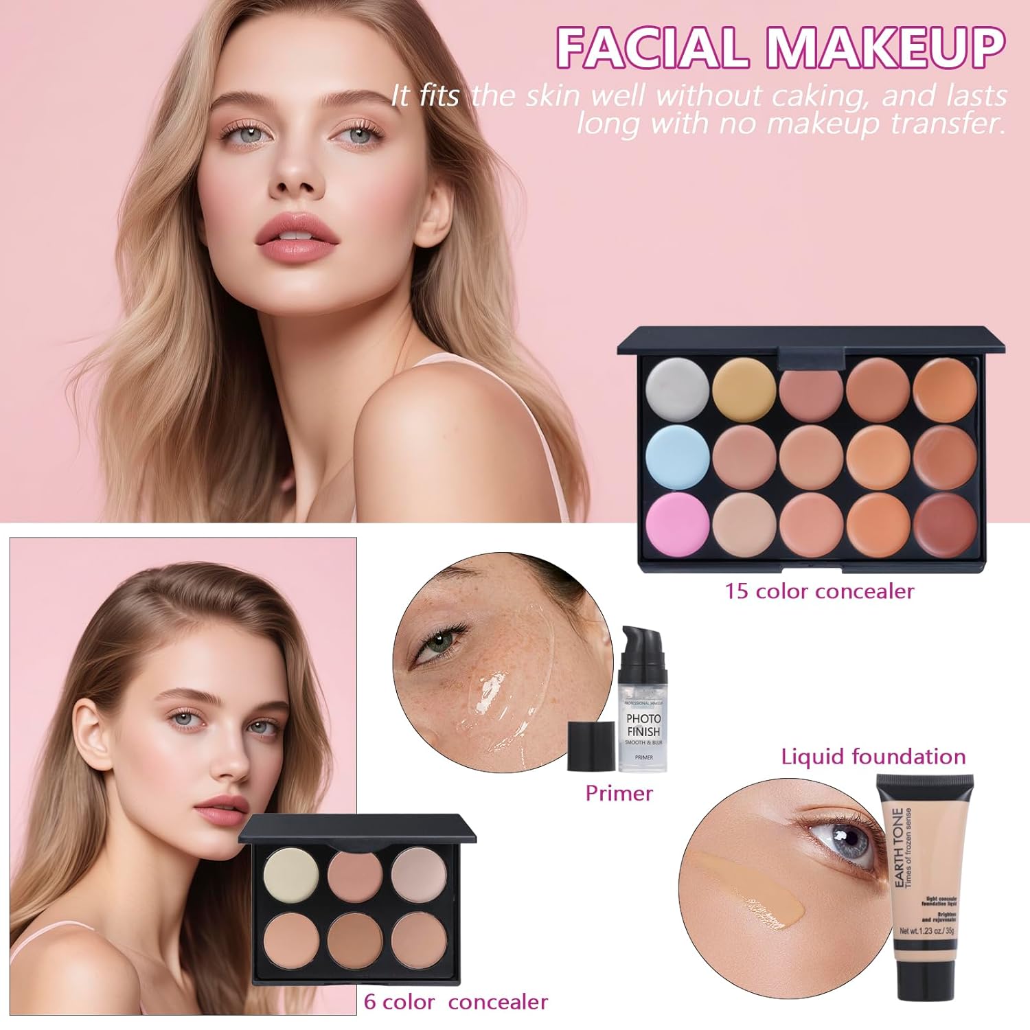 SET DE MAQUILLAJE MOOBIRLET COLORS 29 CON ESTUCHE, PALETAS DE SOMBRAS, BASE, CORRECTOR Y BROCHAS - 4