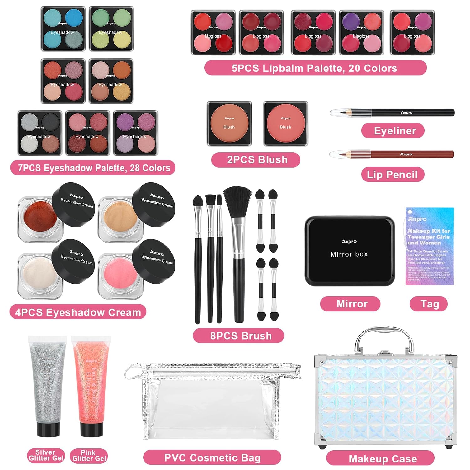 SET DE MAQUILLAJE PARA NIÑAS ANPRO ALL-IN-ONE CON ESTUCHE SIRENA - 2