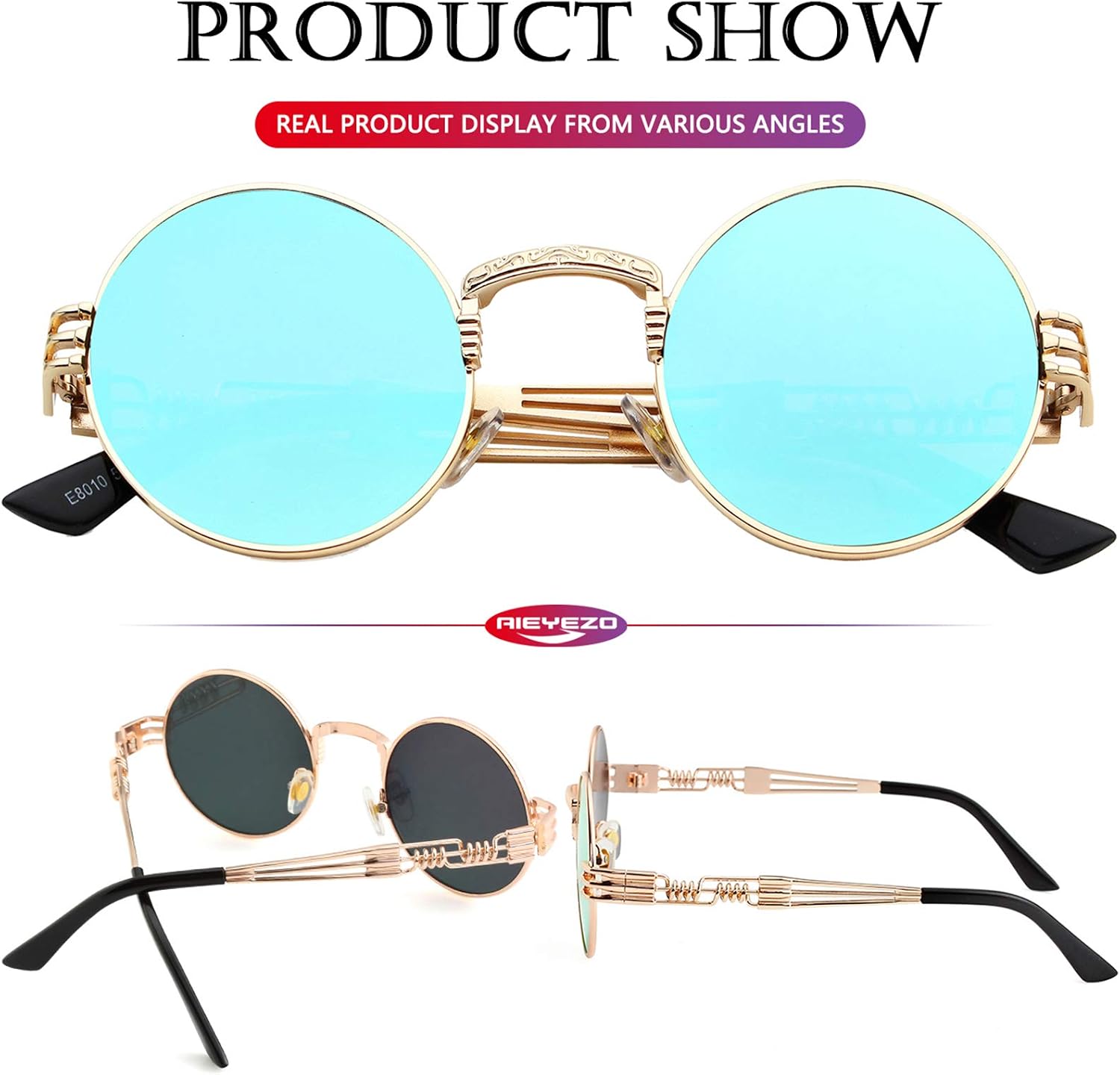 LENTES DE SOL AIEYEZO REDONDOS STEAMPUNK UNISEX MARCO METÁLICO - 5