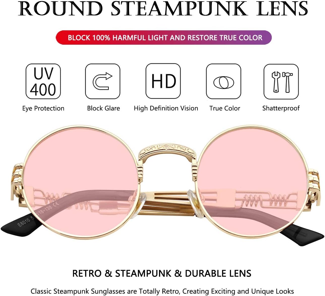 LENTES DE SOL AIEYEZO STEAMPUNK REDONDOS UNISEX MARCO METÁLICO - 4