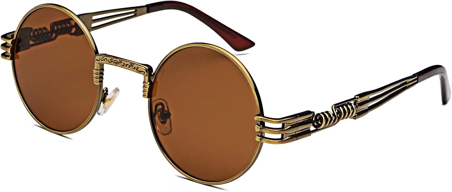 LENTES DE SOL AIEYEZO REDONDOS STEAMPUNK UNISEX MARCO METÁLICO - 1
