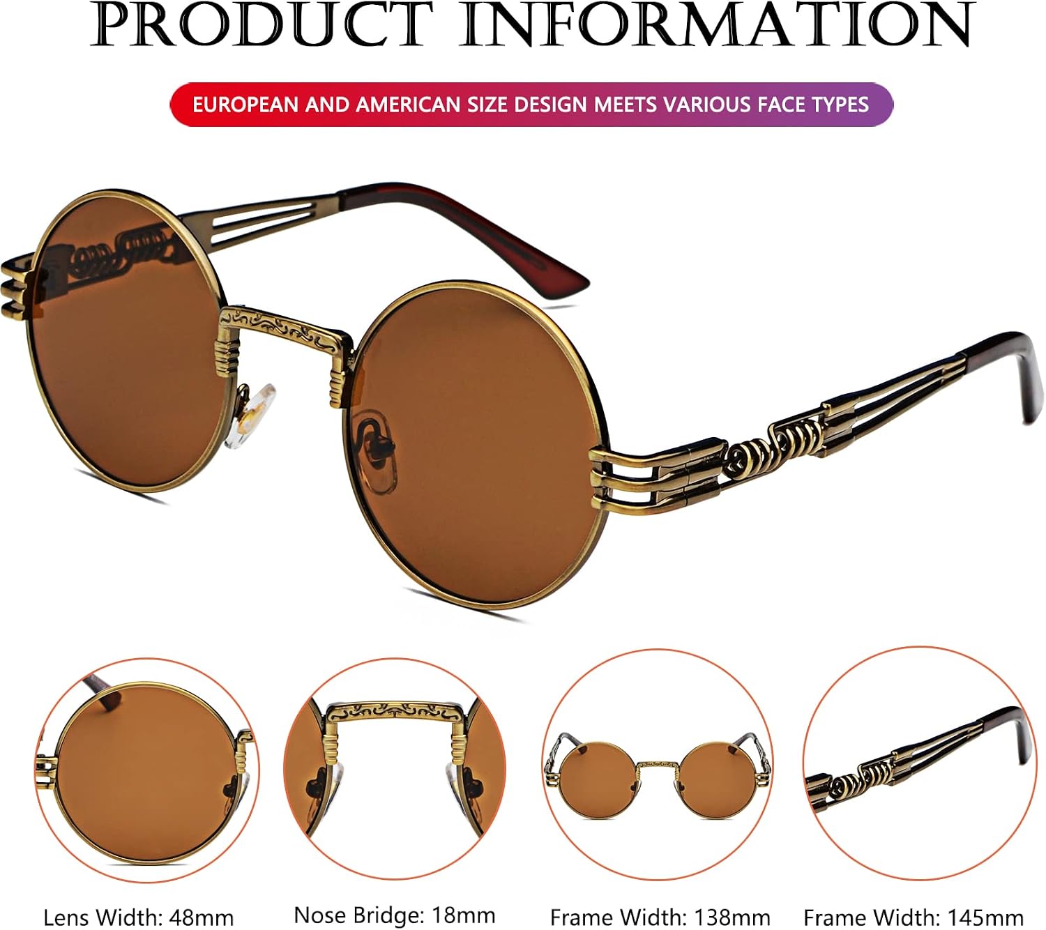 LENTES DE SOL AIEYEZO REDONDOS STEAMPUNK UNISEX MARCO METÁLICO - 5