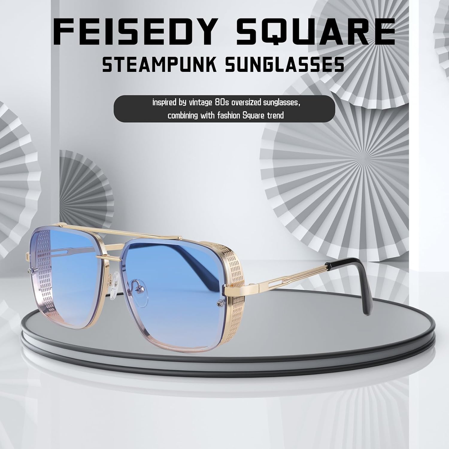 LENTES DE SOL FEISEDY VINTAGE PILOTO CUADRADOS METAL STEAMPUNK B2894 - 3