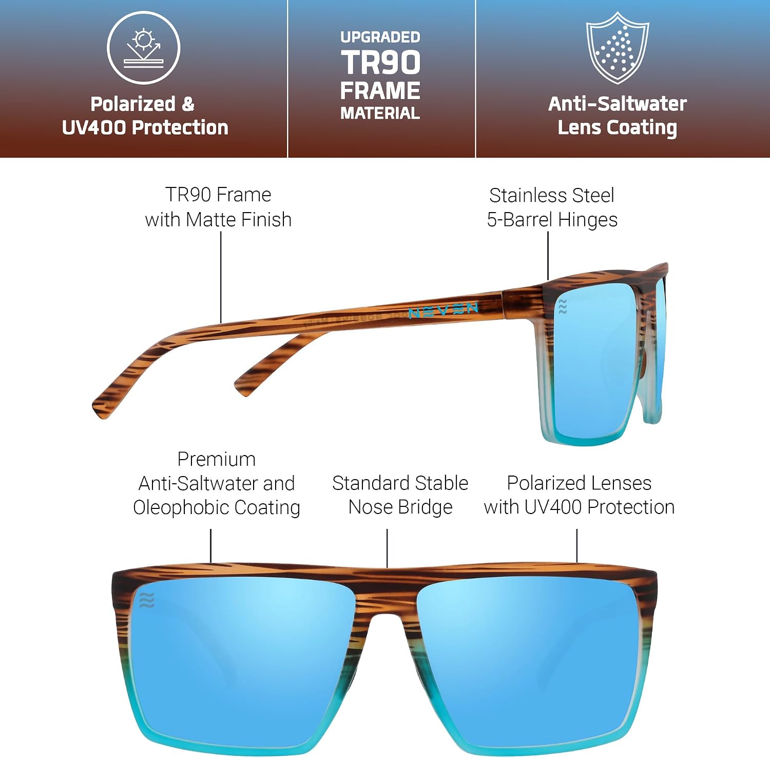 LENTES DE SOL RECTANGULARES POLARIZADOS PARA HOMBRE NEVEN TR90 L/XL - 5