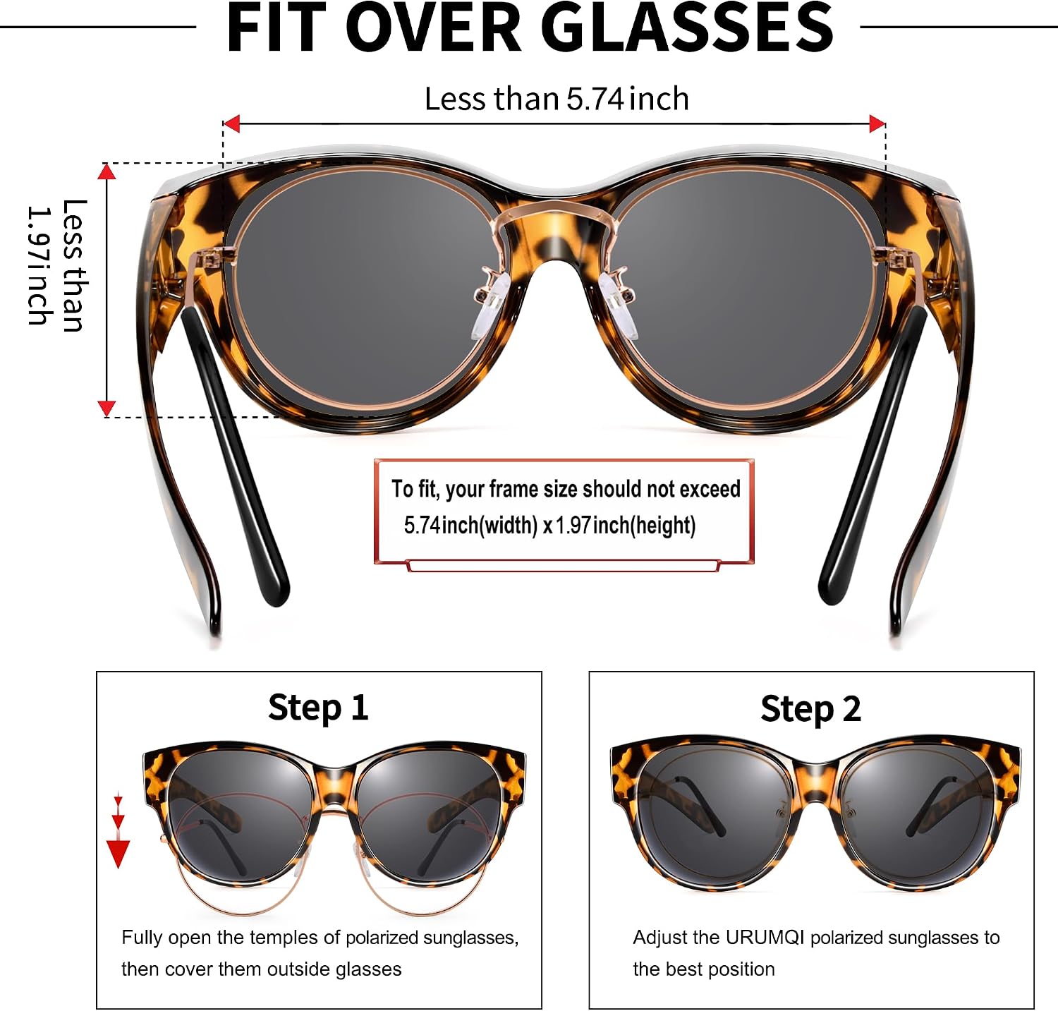 LENTES DE SOL URUMQI NIGHT VISION PARA MUJER PARA USAR SOBRE ANTEOJOS - 5