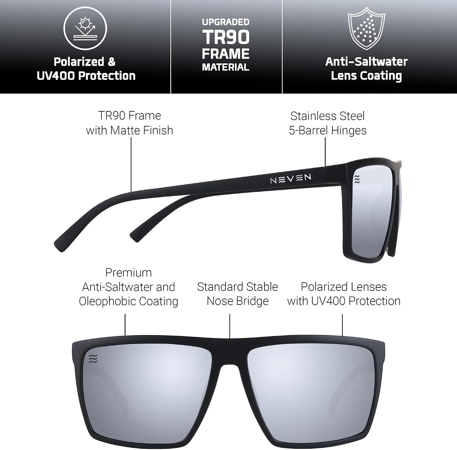 LENTES DE SOL RECTANGULARES POLARIZADOS PARA HOMBRE NEVEN TR90 L/XL - 5