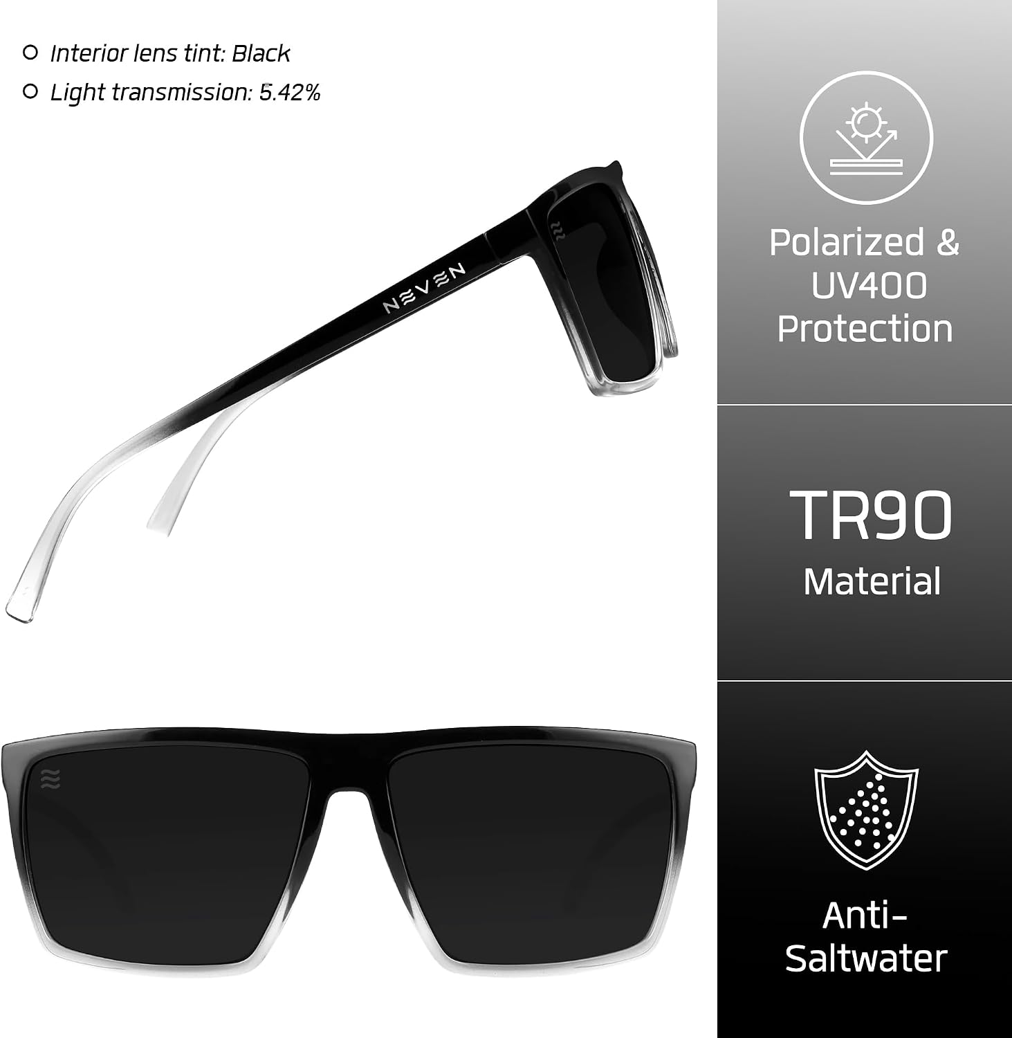 LENTES DE SOL NEVEN PARA HOMBRE TR90 POLARIZADOS RECTANGULARES L/XL - 5