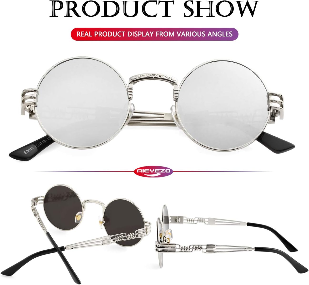 LENTES DE SOL AIEYEZO STEAMPUNK REDONDOS UNISEX MARCO METÁLICO - 5