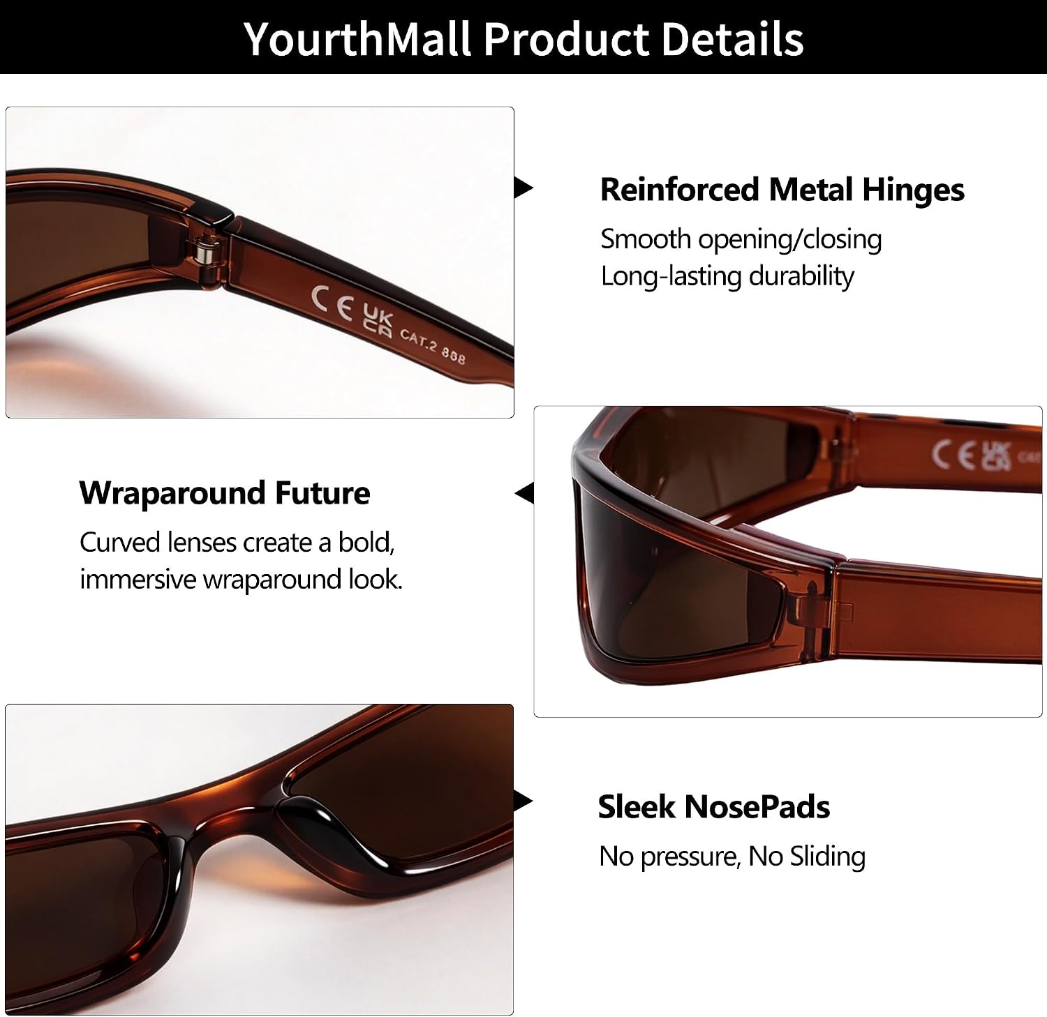 LENTES DE SOL RMEROM FUTURISTIC RAVE UNISEX DISEÑO CURVO - 3