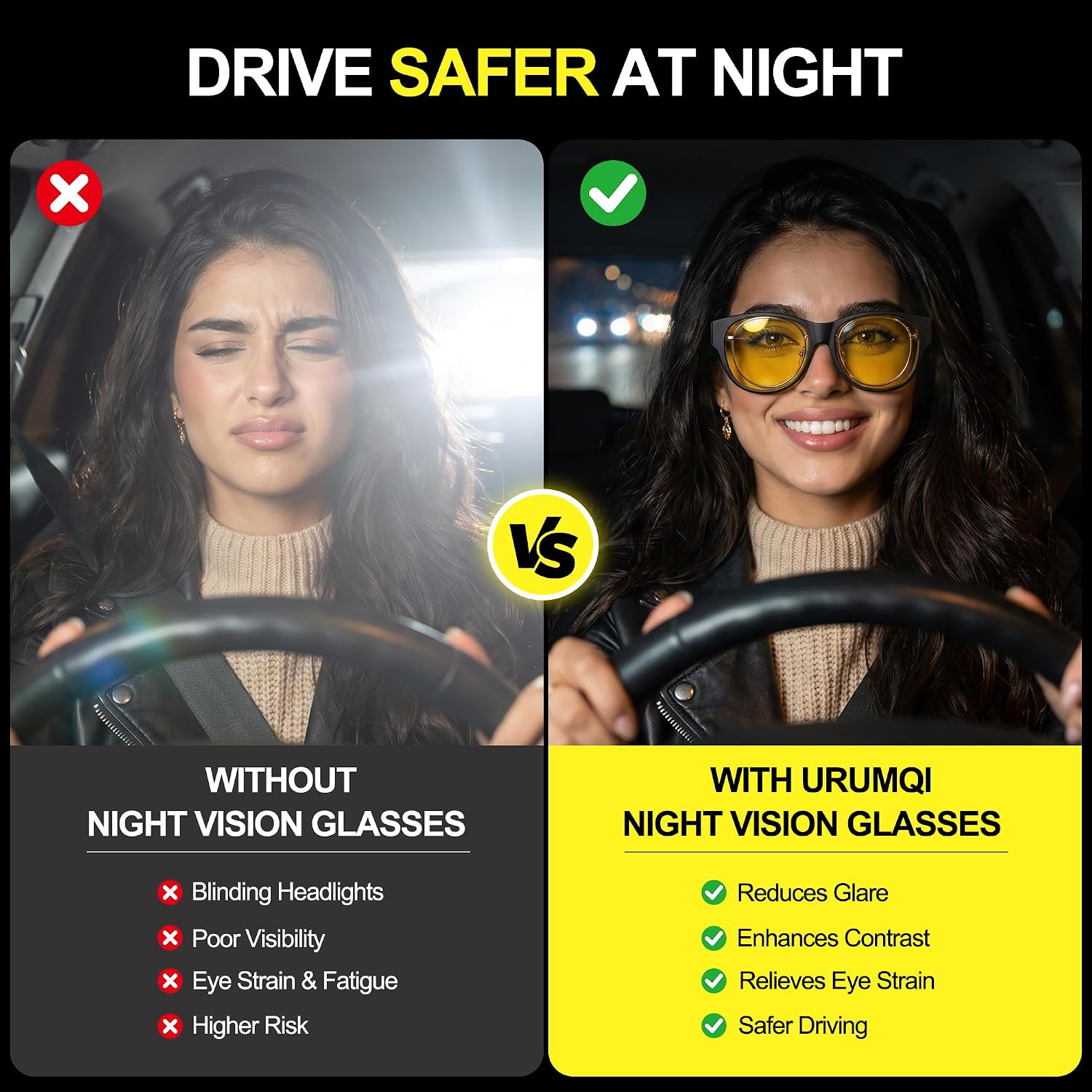 LENTES DE SOL URUMQI NIGHT VISION PARA MUJER PARA USAR SOBRE ANTEOJOS - 3