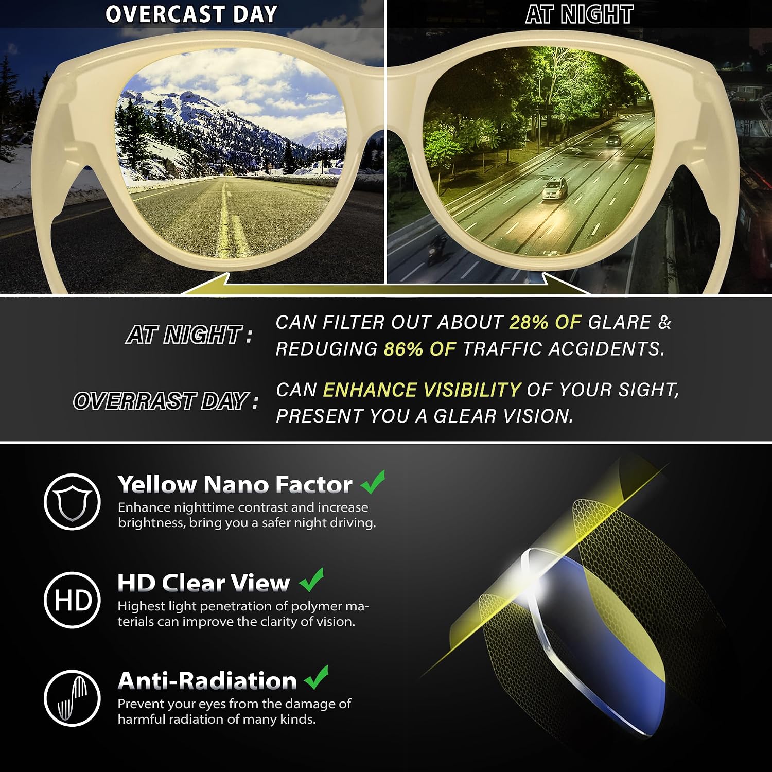 LENTES DE SOL NIGHT VISION URUMQI PARA MUJER PARA USAR SOBRE ANTEOJOS - 3
