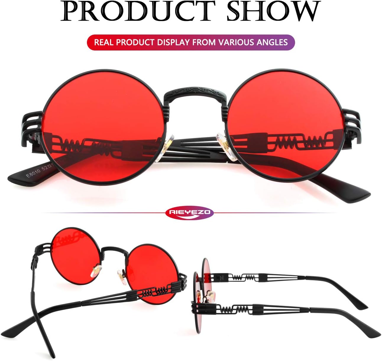 LENTES DE SOL AIEYEZO STEAMPUNK REDONDOS UNISEX MARCO METÁLICO - 5