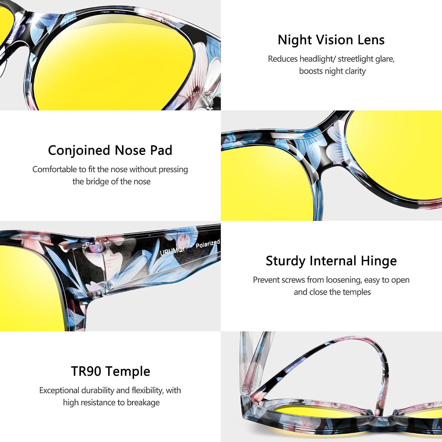 LENTES DE SOL URUMQI NIGHT VISION PARA MUJER PARA USAR SOBRE ANTEOJOS - 5