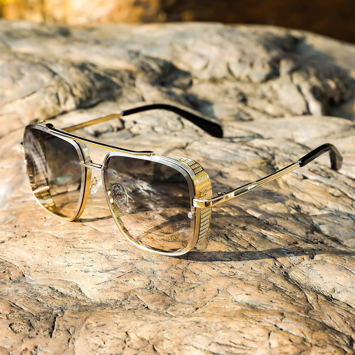 LENTES DE SOL FEISEDY VINTAGE PILOTO CUADRADOS METAL STEAMPUNK B2894 - 5