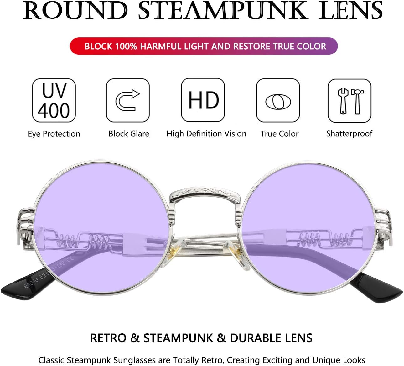 LENTES DE SOL AIEYEZO STEAMPUNK REDONDOS UNISEX MARCO METÁLICO - 4