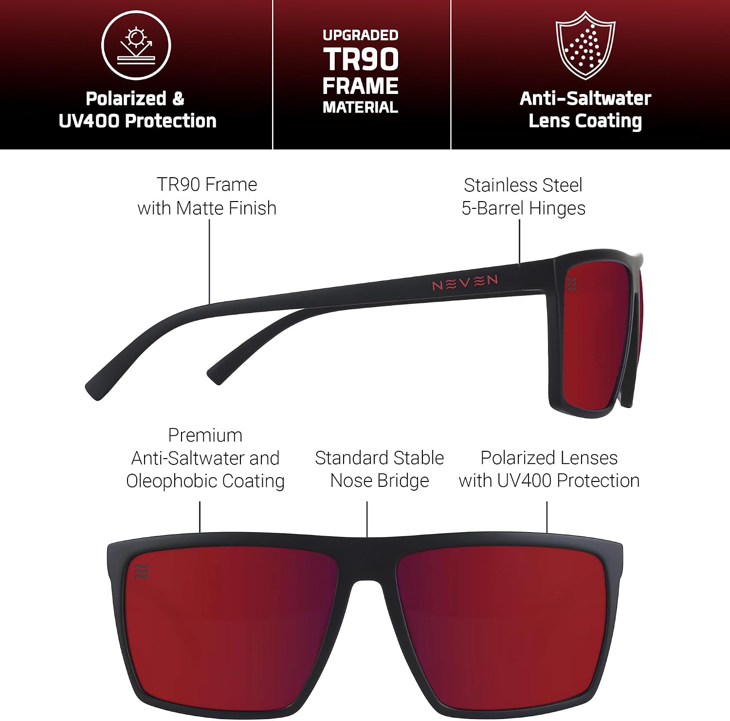LENTES DE SOL RECTANGULARES POLARIZADOS PARA HOMBRE NEVEN TR90 L/XL - 5