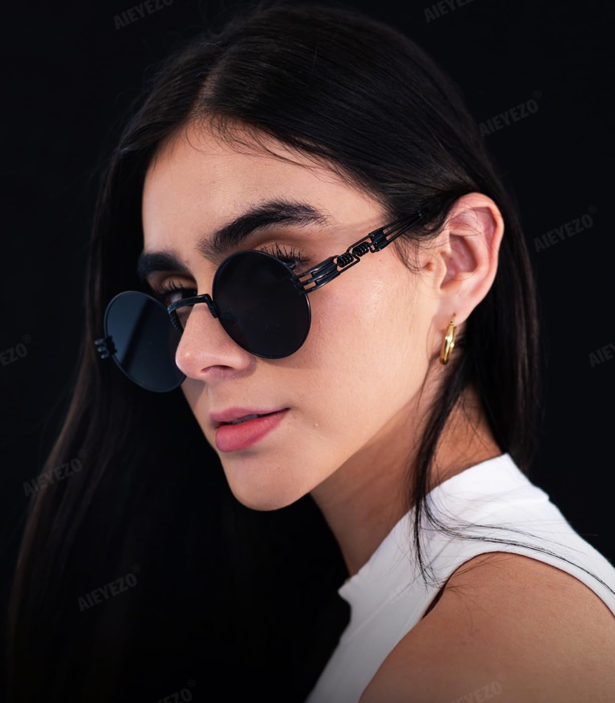 LENTES DE SOL AIEYEZO REDONDOS STEAMPUNK UNISEX MARCO METÁLICO - 3