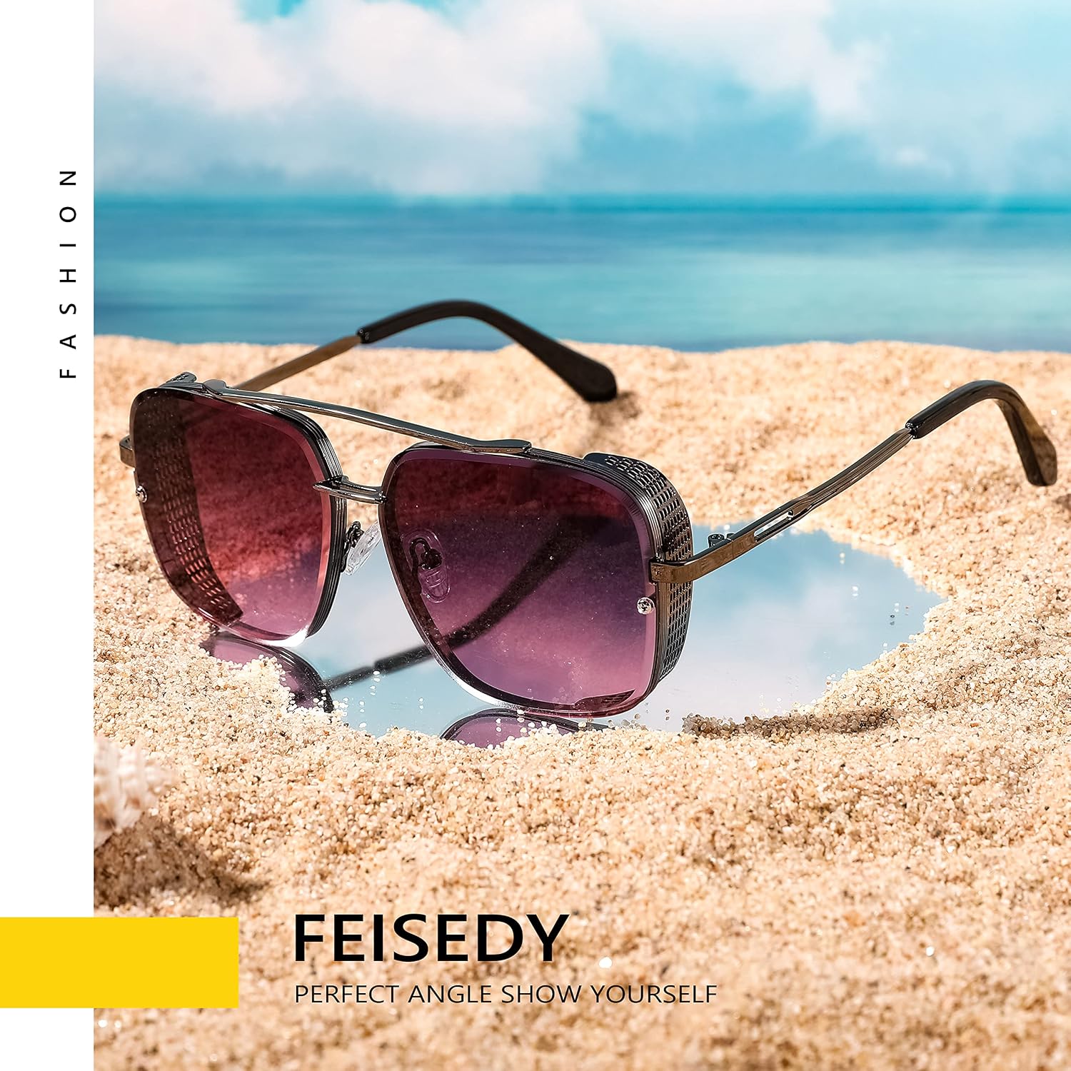 LENTES DE SOL FEISEDY VINTAGE PILOTO CUADRADOS METAL STEAMPUNK B2894 - 4