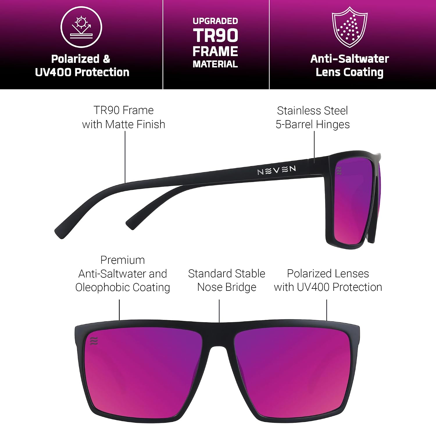 LENTES DE SOL RECTANGULARES POLARIZADOS PARA HOMBRE NEVEN TR90 L/XL - 5