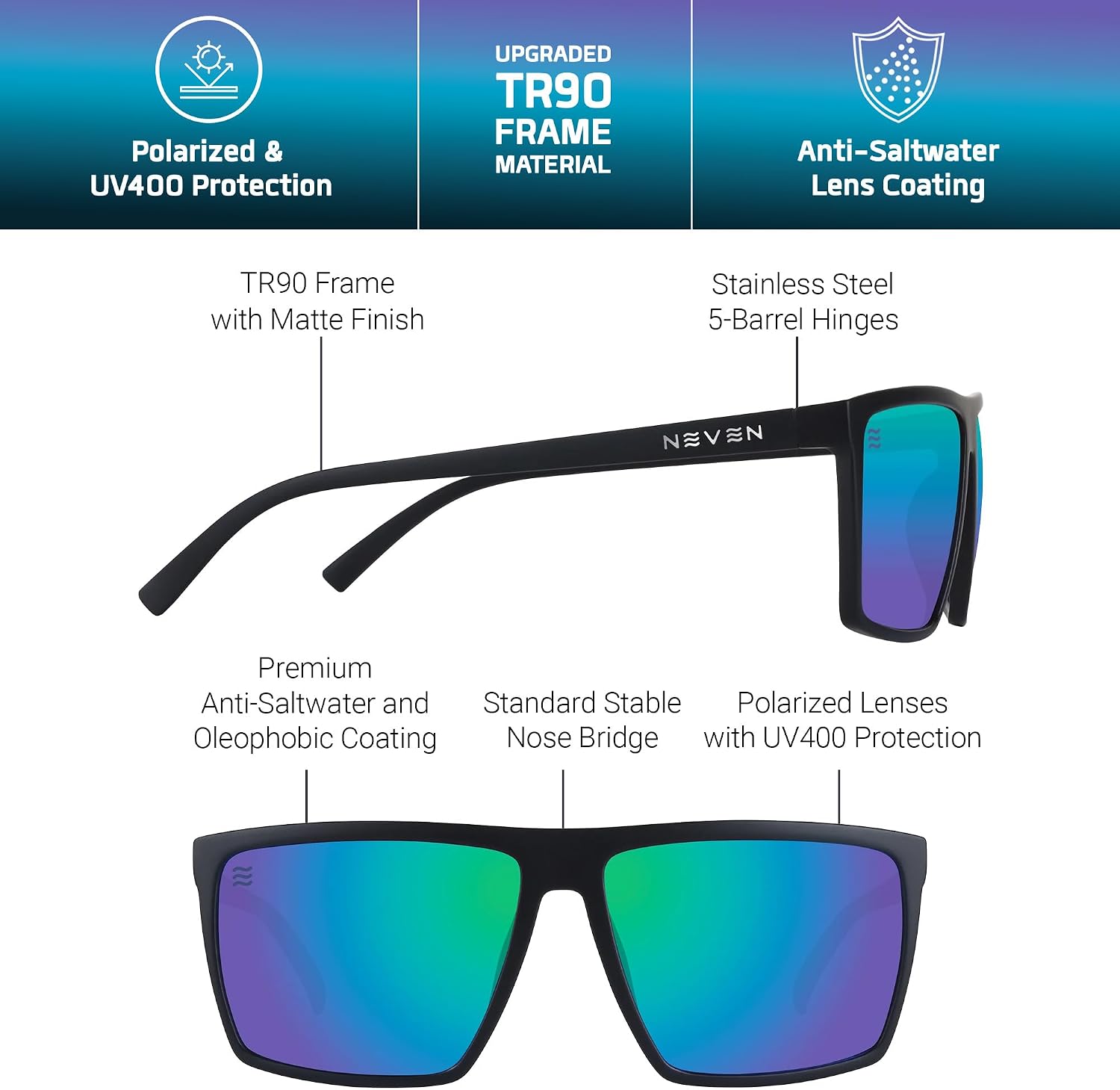 LENTES DE SOL RECTANGULARES POLARIZADOS PARA HOMBRE NEVEN TR90 L/XL - 5