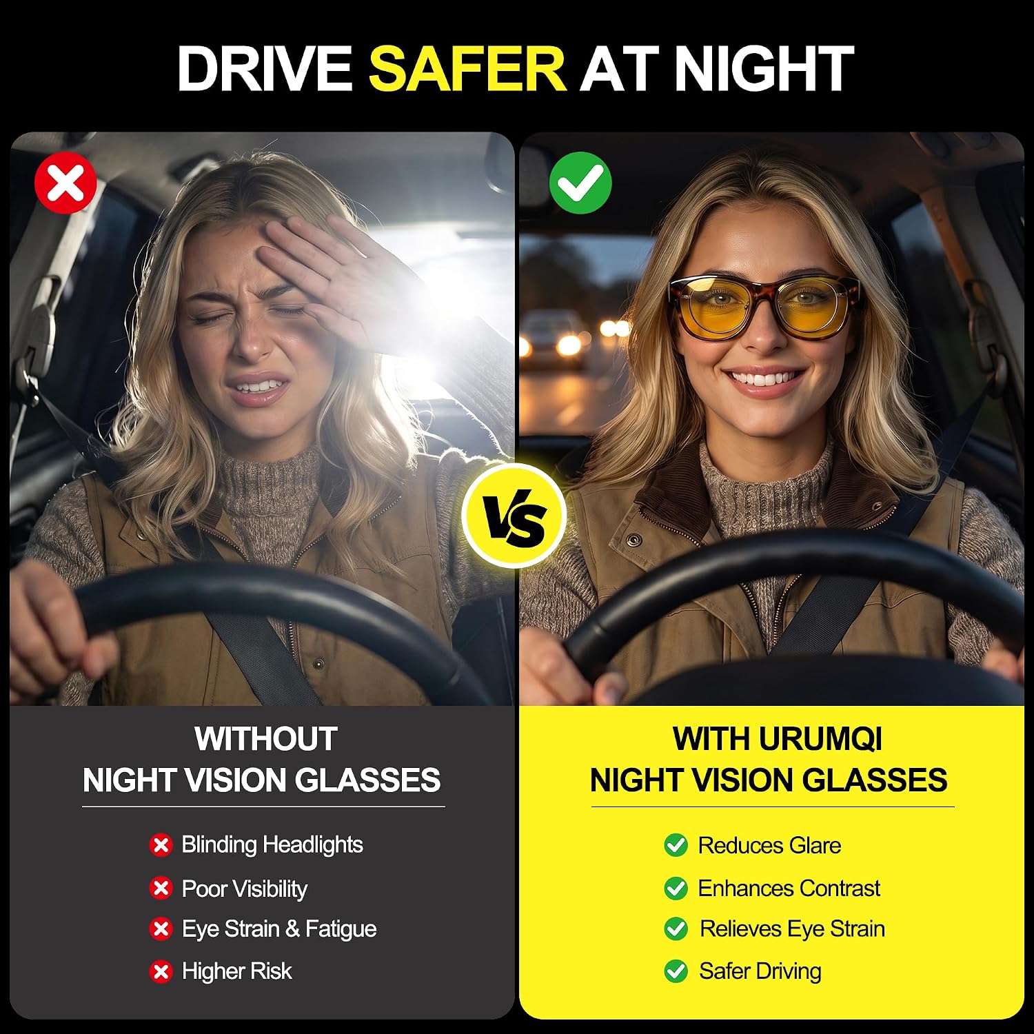 LENTES DE SOL URUMQI NIGHT VISION PARA MUJER PARA USAR SOBRE ANTEOJOS - 3