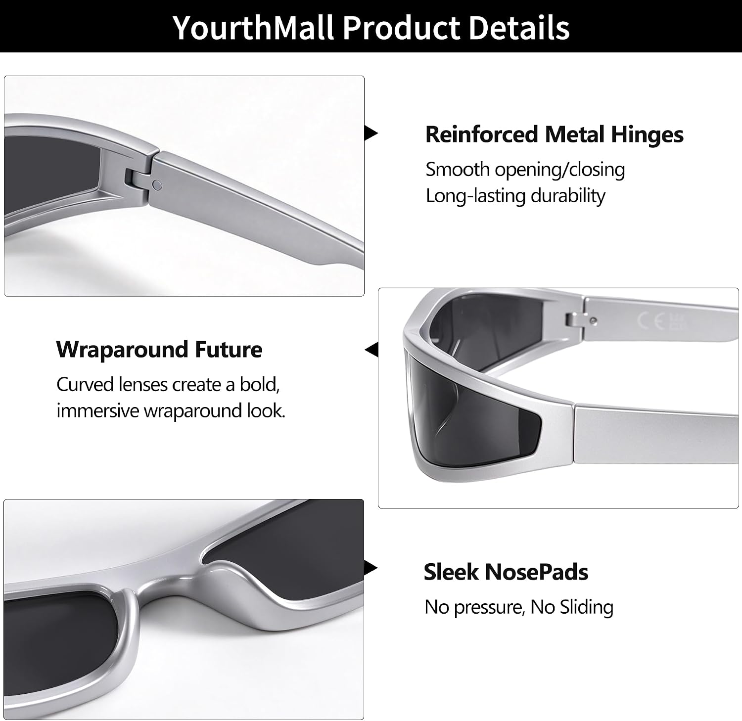 LENTES DE SOL RMEROM FUTURISTIC RAVE UNISEX DISEÑO ENVOLVENTE CURVO - 5