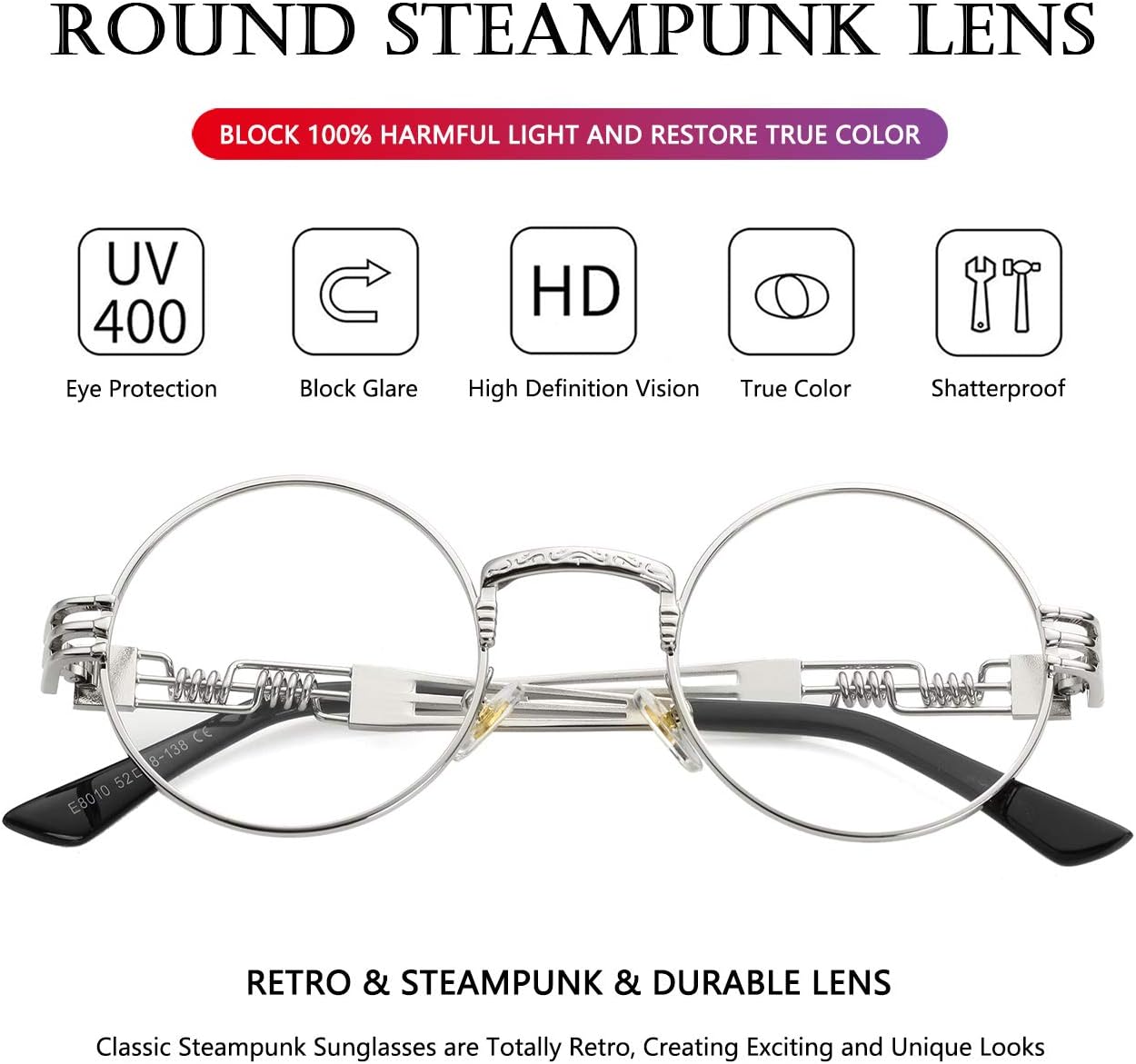 LENTES DE SOL AIEYEZO REDONDOS STEAMPUNK UNISEX MARCO METÁLICO - 4