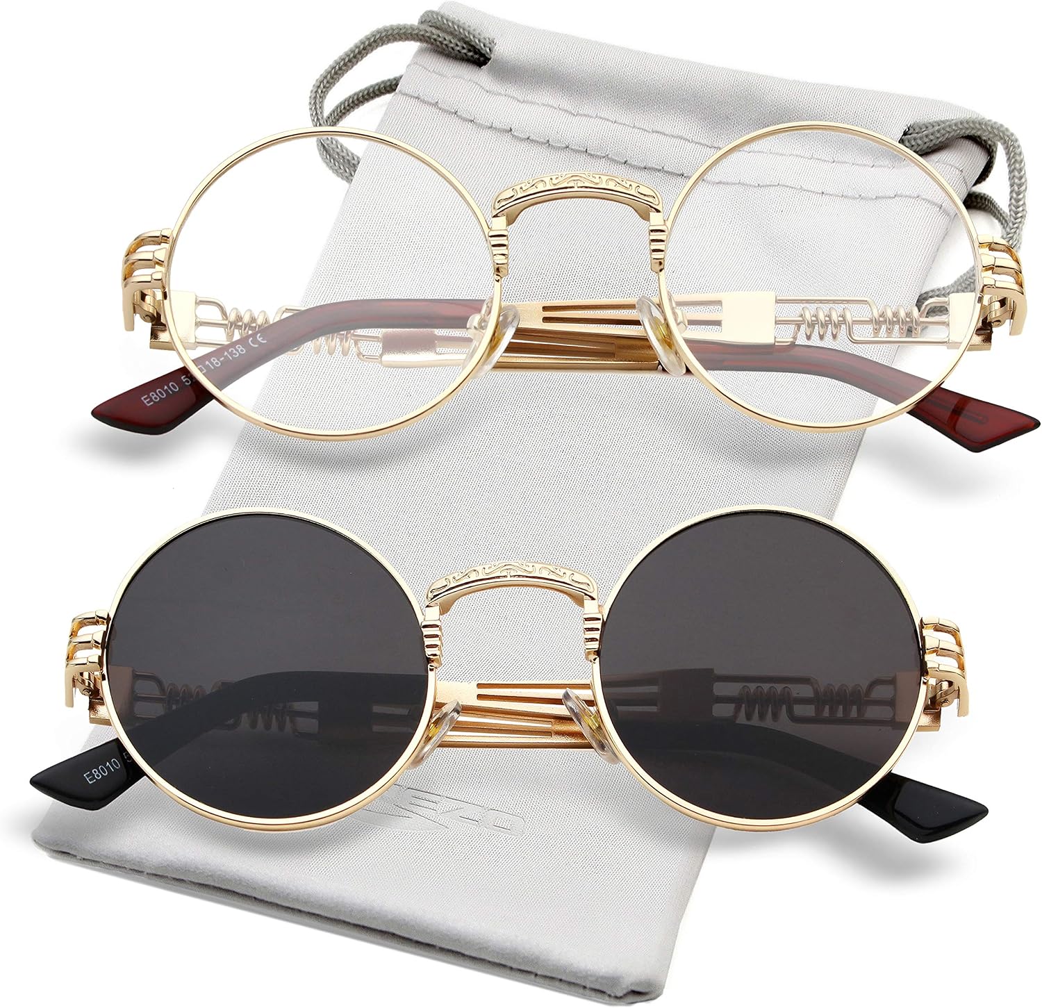 LENTES DE SOL AIEYEZO STEAMPUNK REDONDOS UNISEX CON MARCO METÁLICO Y LENTES 100% BLOQUE UV - 1